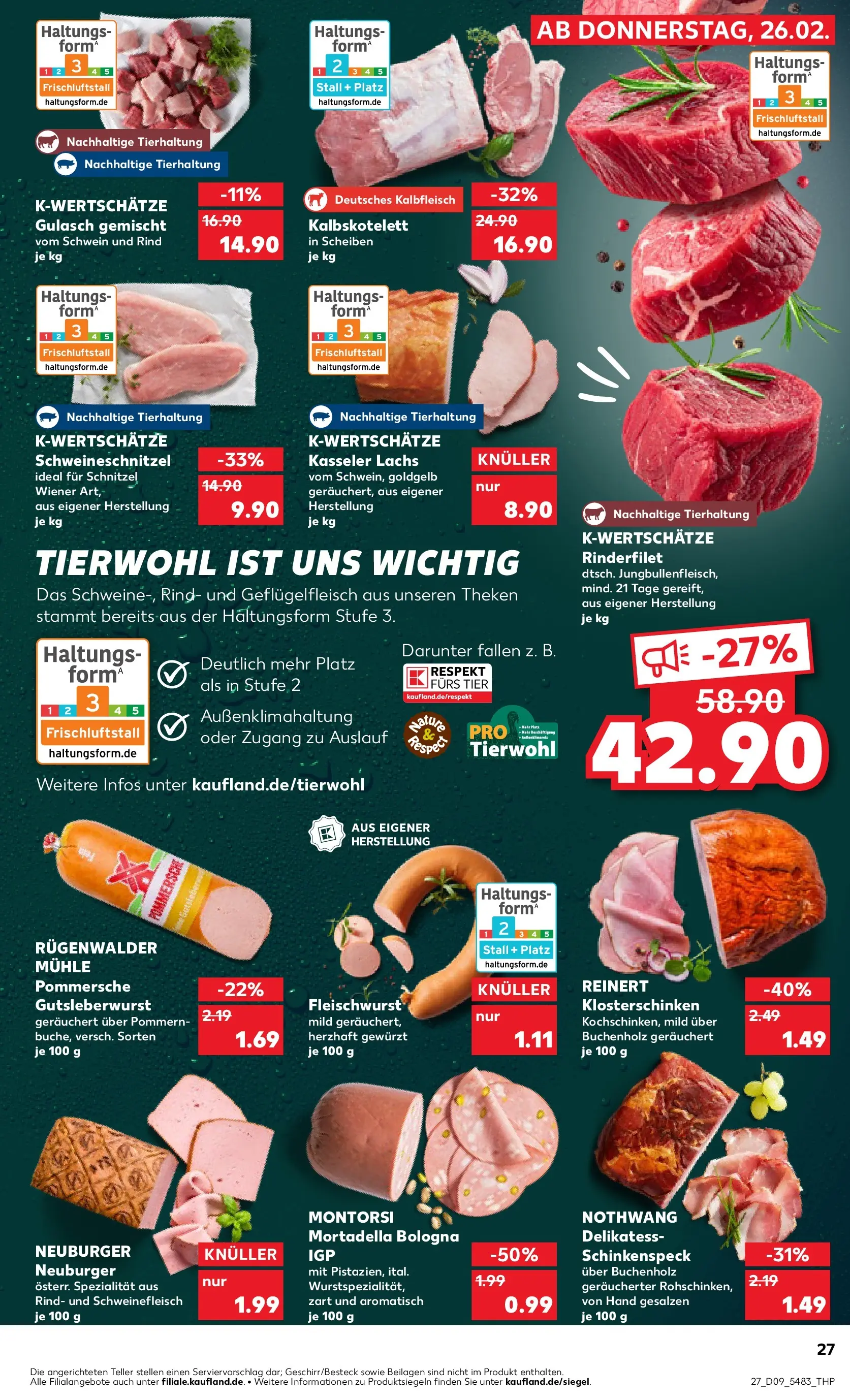 Prospekt Kaufland ab 26.02.2026 » Angebote Online zum Blättern | Seite: 27 | Produkte: Rinderfilet, Lachs, Gulasch, Schweinefleisch