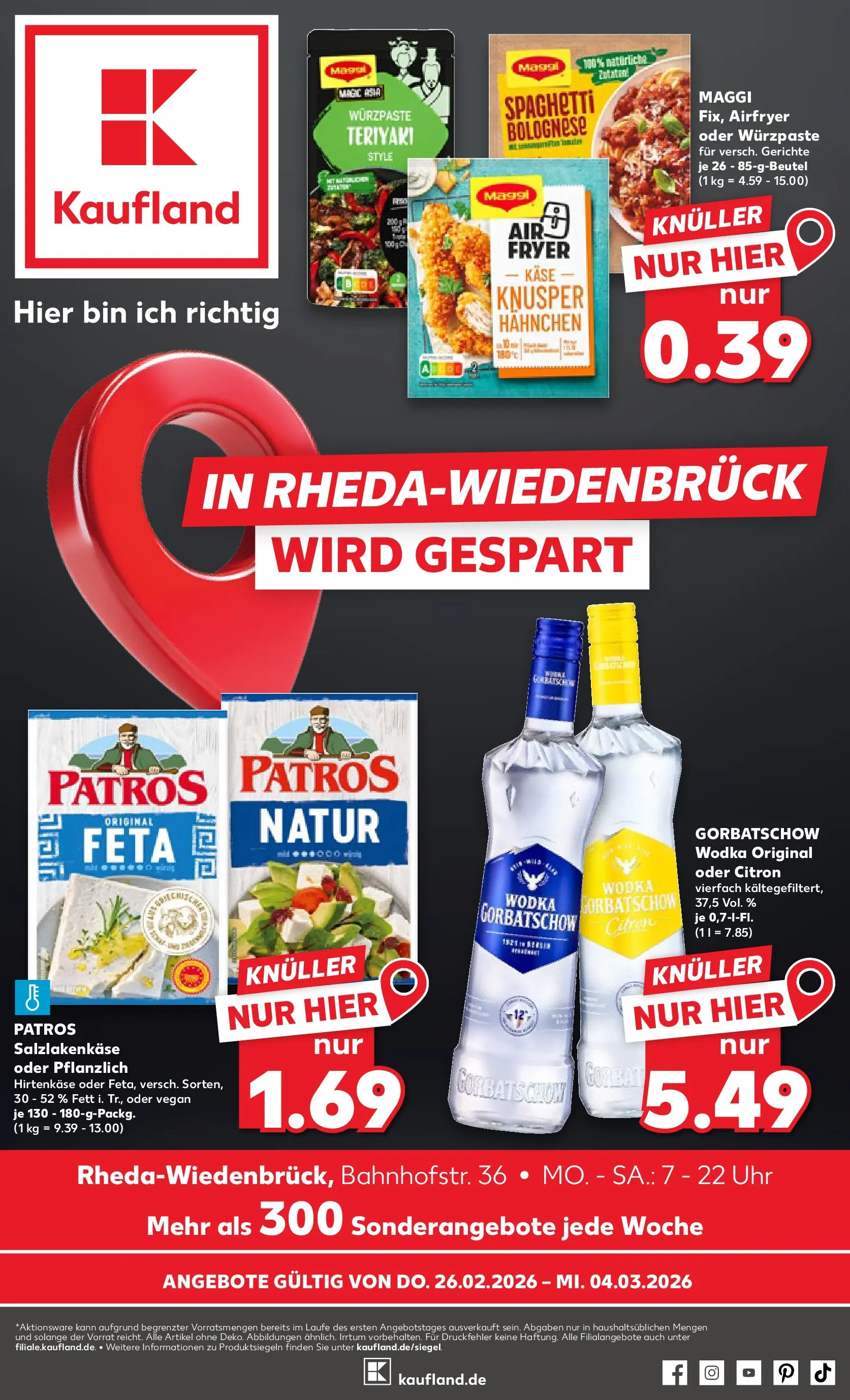 Prospekt Kaufland ab 26.02.2026 » Angebote Online zum Blättern | Seite: 1 | Produkte: Hahnchen, Vodka, Wodka, Uhr