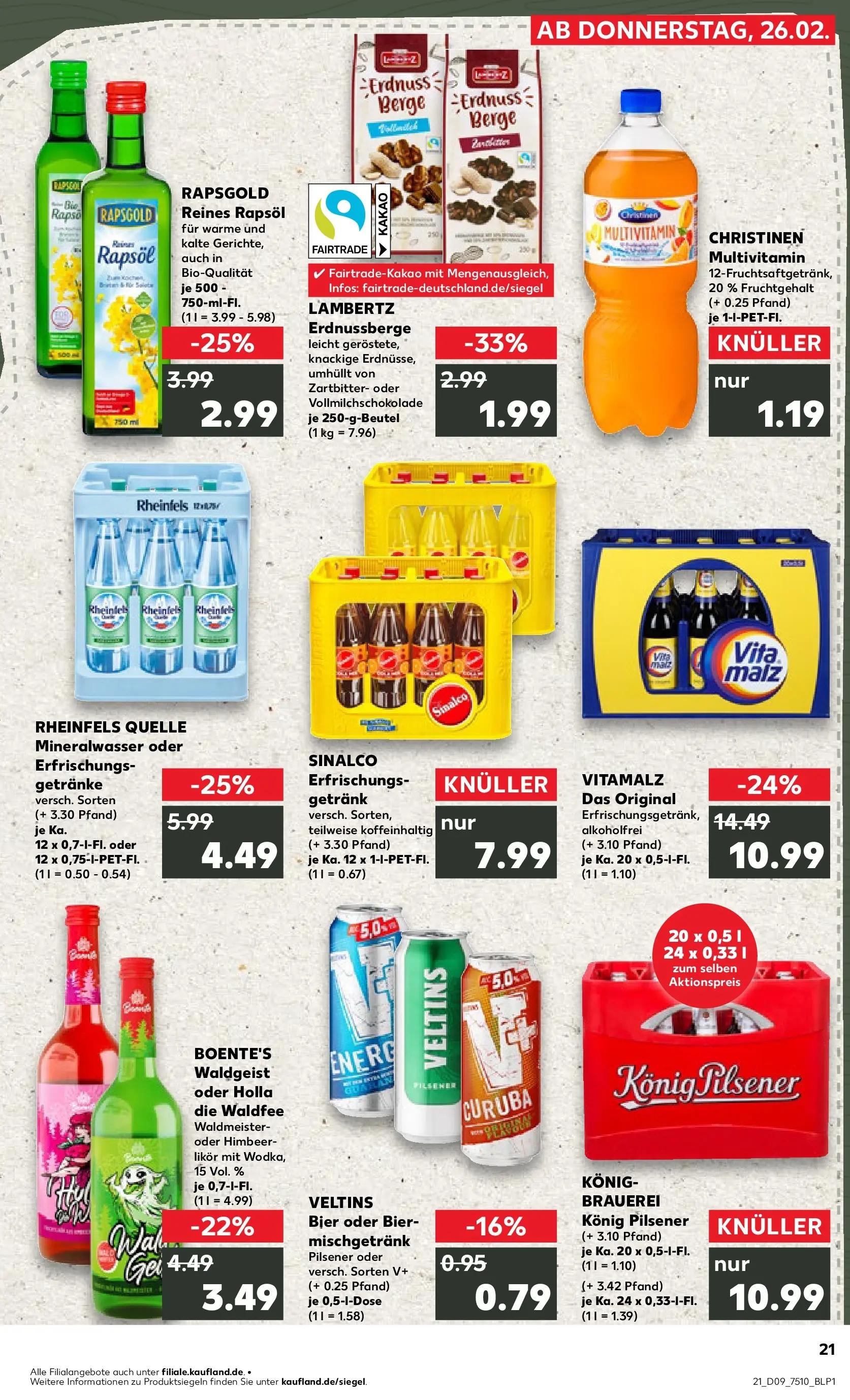 Prospekt Kaufland ab 26.02.2026 » Angebote Online zum Blättern | Seite: 29 | Produkte: Sinalco, Konig pilsener, Veltins, Rheinfels quelle