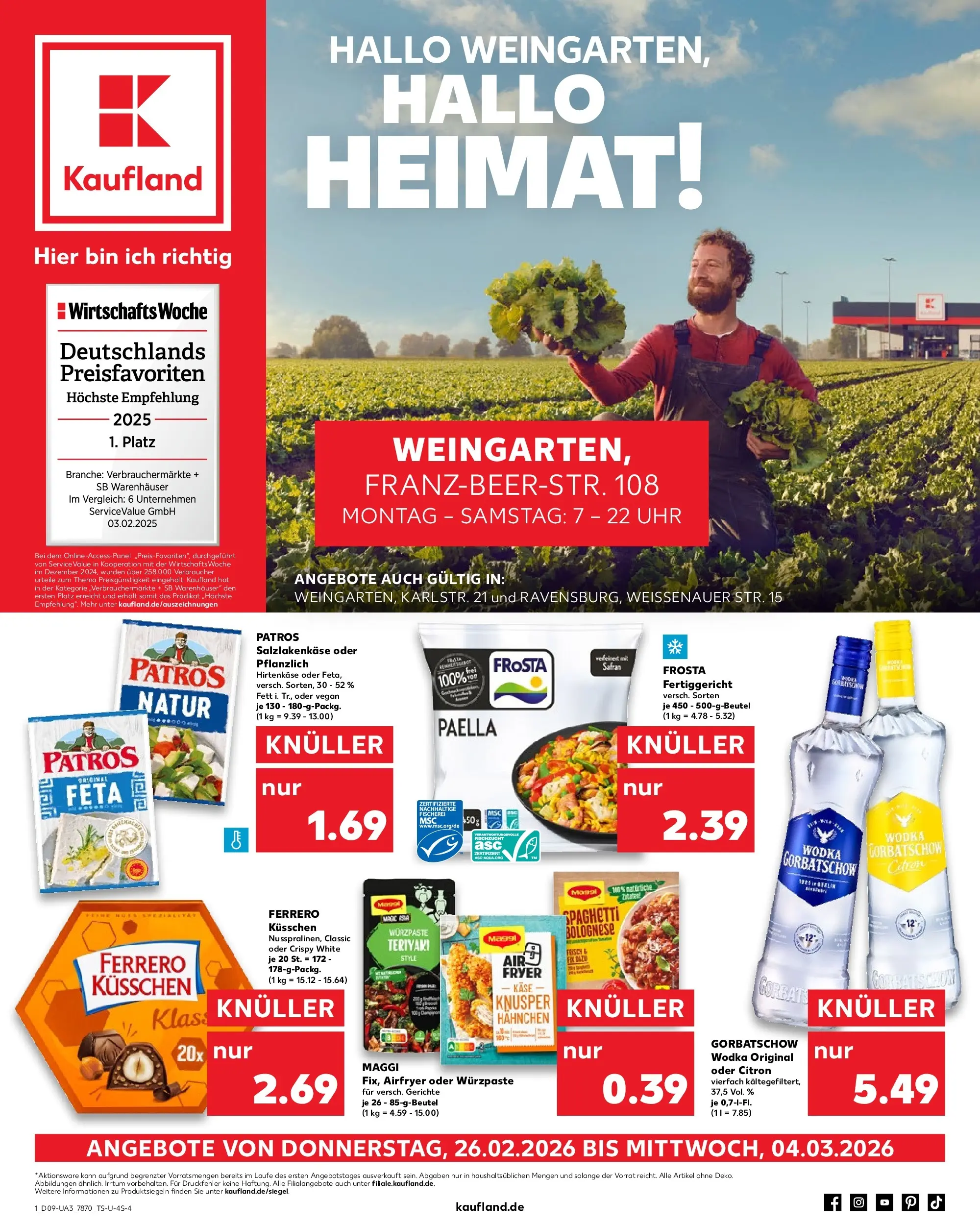 Prospekt Kaufland ab 26.02.2026 » Angebote Online zum Blättern | Seite: 1 | Produkte: Maggi, Käse, Patros, Vodka