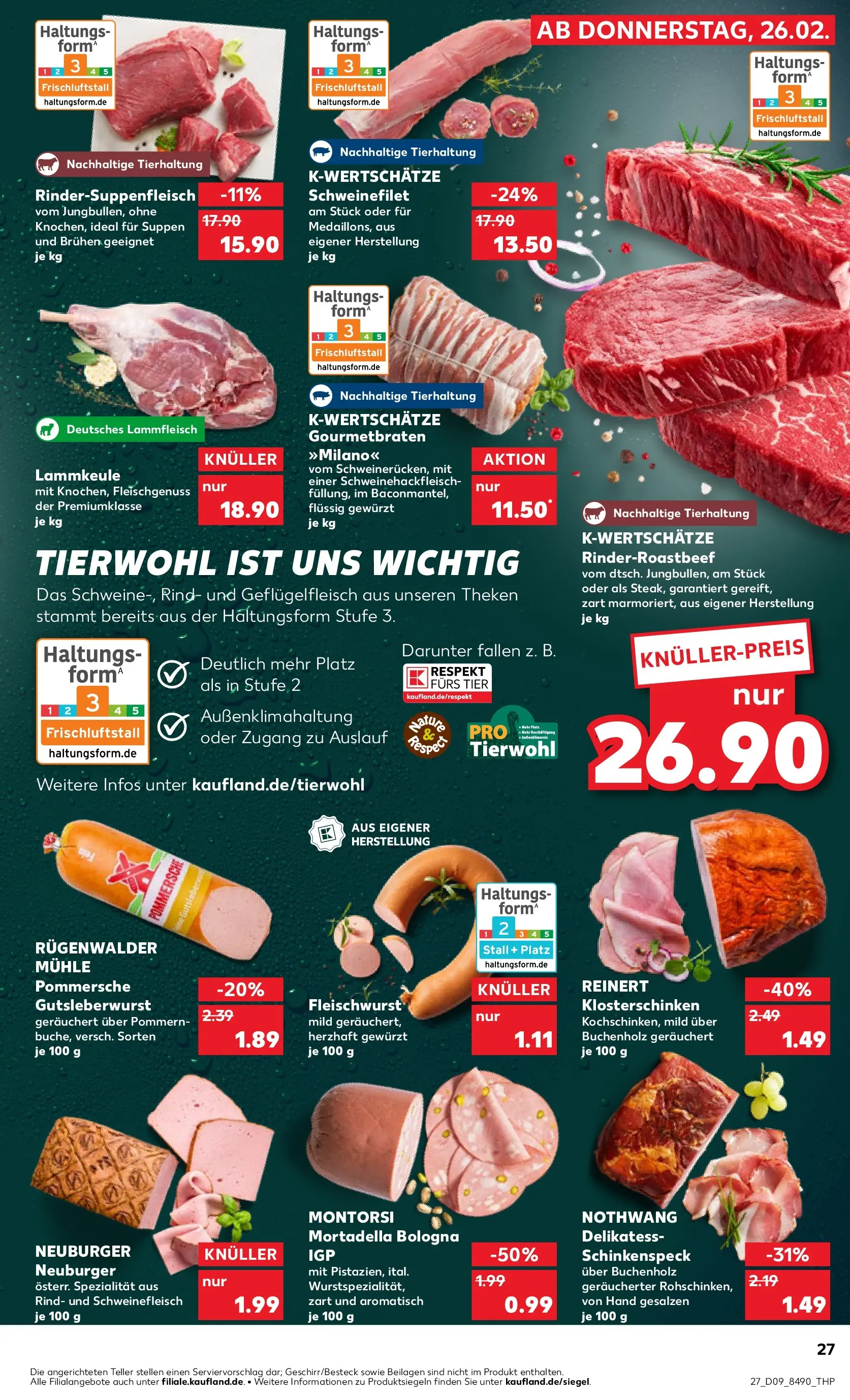 Prospekt Kaufland ab 26.02.2026 » Angebote Online zum Blättern | Seite: 27 | Produkte: Lammkeule, Mühle, Schweinefilet, Schweinefleisch