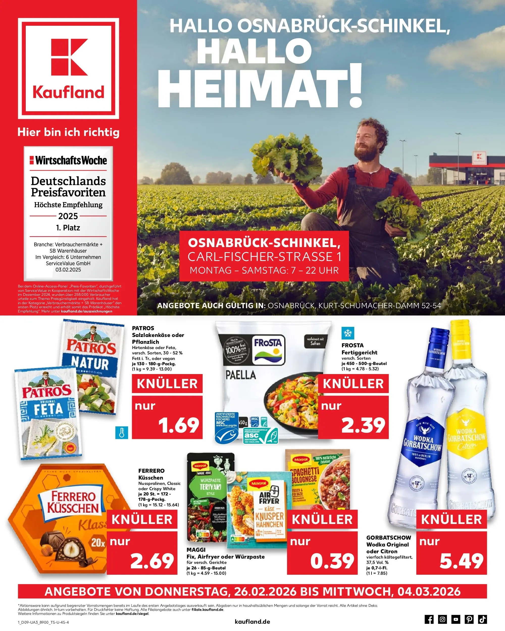 Prospekt Kaufland ab 26.02.2026 » Angebote Online zum Blättern | Seite: 1 | Produkte: Feta, Frosta, Wodka, Uhr