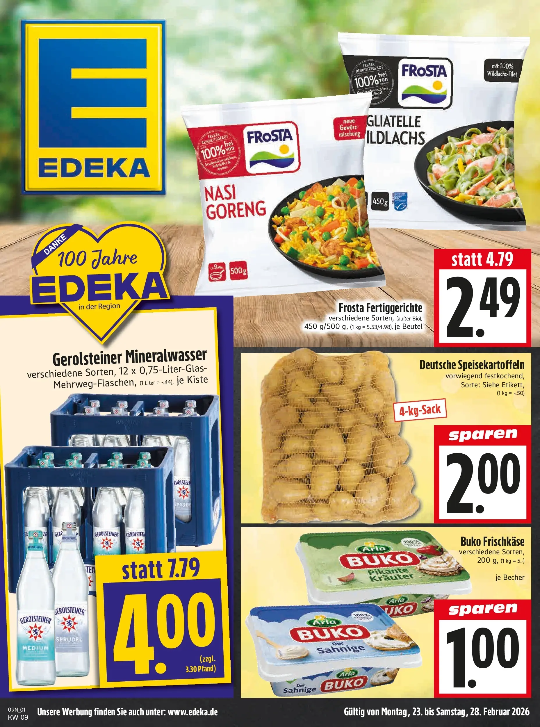 Angebote - Edeka Hahner: Wochenangebote (ab 22.02.2026) zum Blättern | Seite: 3 | Produkte: Mineralwasser, Frosta, Fertiggerichte, Frischkase