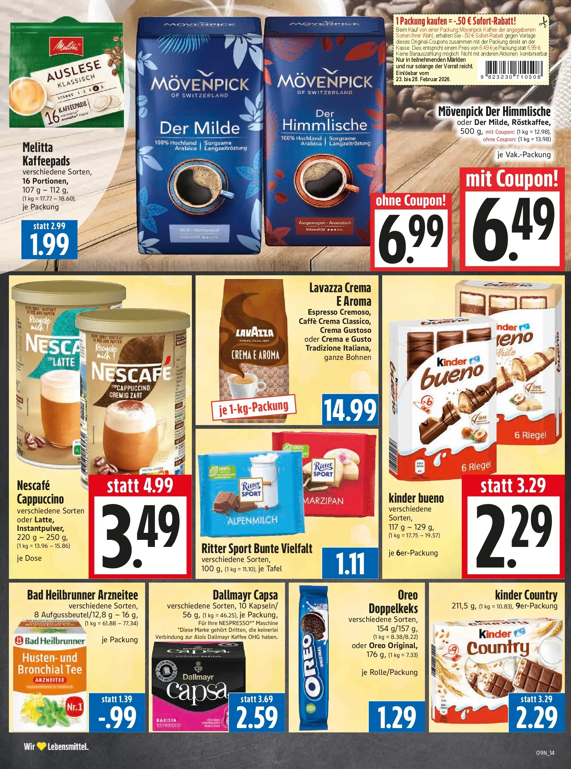 Angebote - Edeka Hahner: Wochenangebote (ab 22.02.2026) zum Blättern | Seite: 16 | Produkte: Lavazza, Nescafe, Movenpick kaffee, Kinder country