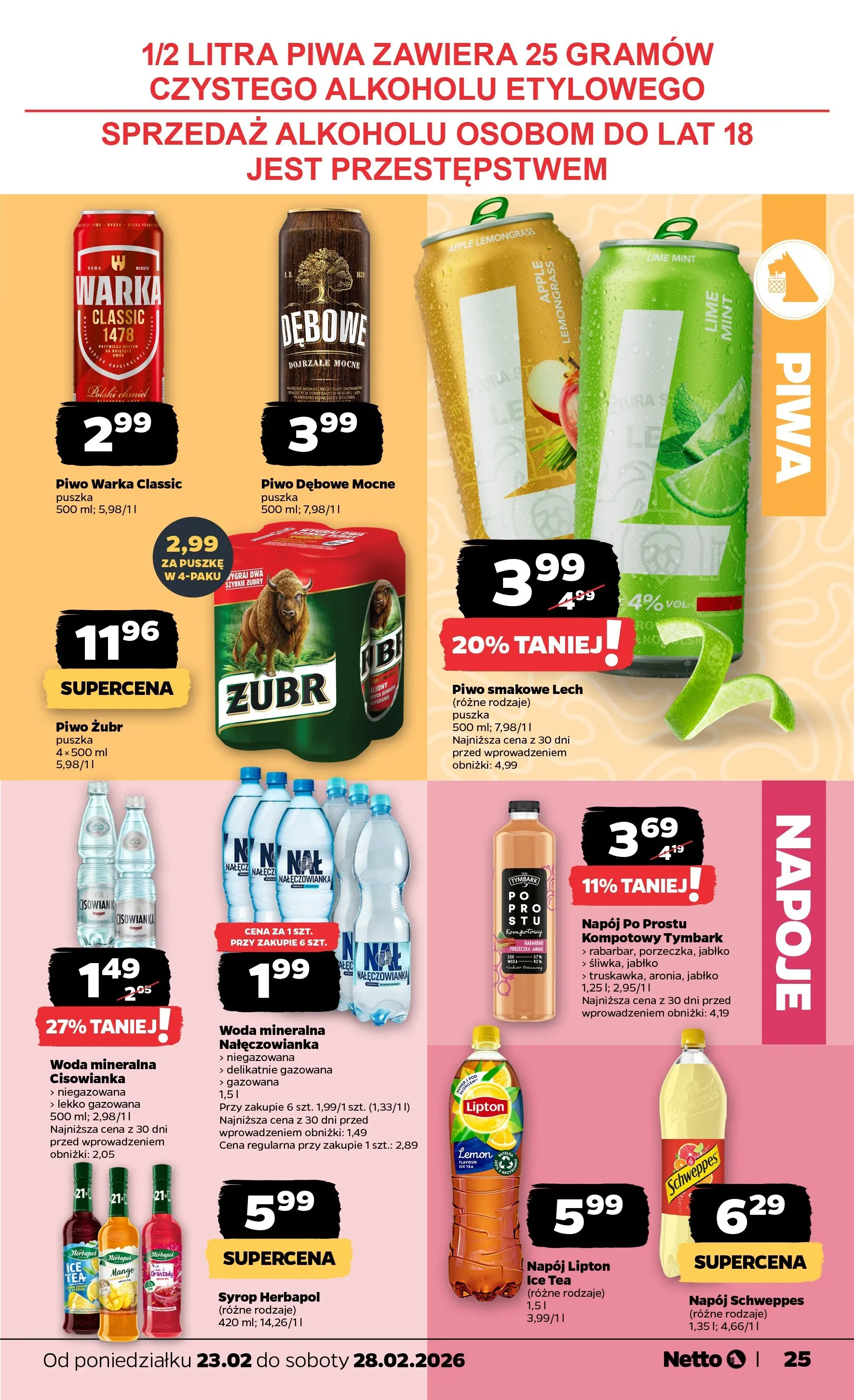 Netto - NETTO T09A ważne do 28.02.2026 od 22.02.2026 - Aktualne promocje | Strona: 25 | Produkty: Piwo żubr, Syrop, Warka, Piwo