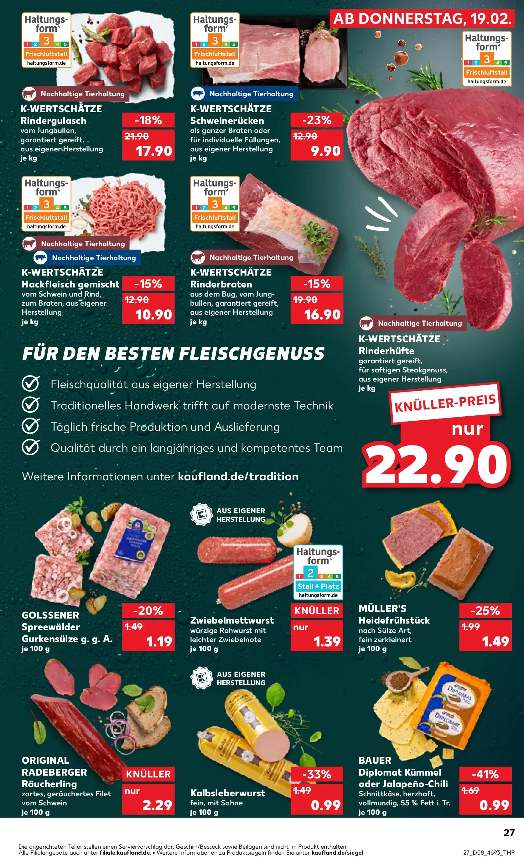 Prospekt Kaufland ab 22.02.2026 » Angebote Online zum Blättern | Seite: 27 | Produkte: Rinderbraten, Rindergulasch, Schweinerucken, Sahne