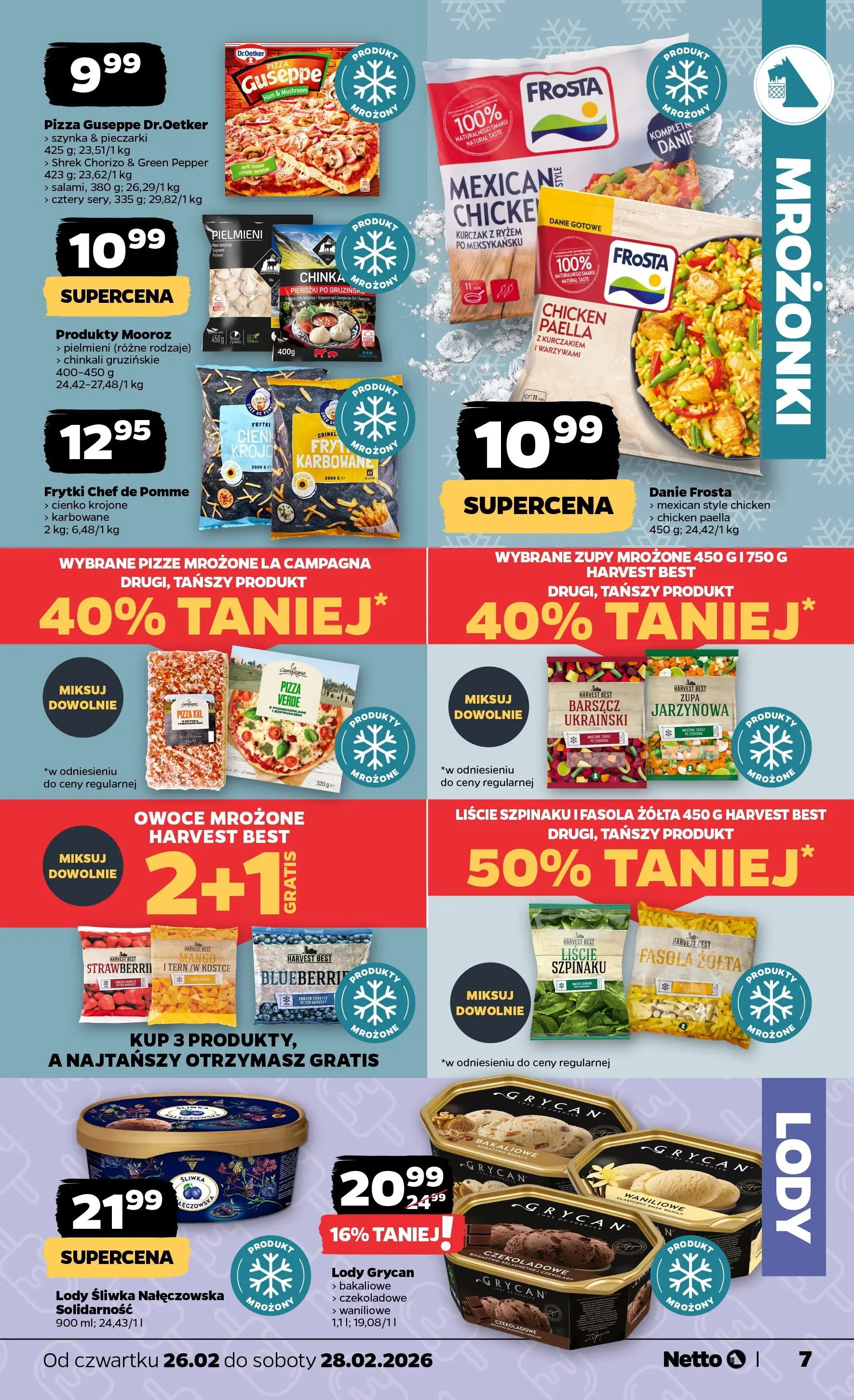 Netto gazetka - Spożywcza od 26.02.2026 - Aktualne promocje | Strona: 7 | Produkty: Lody Grycan, Szynka, Zupa, Paella