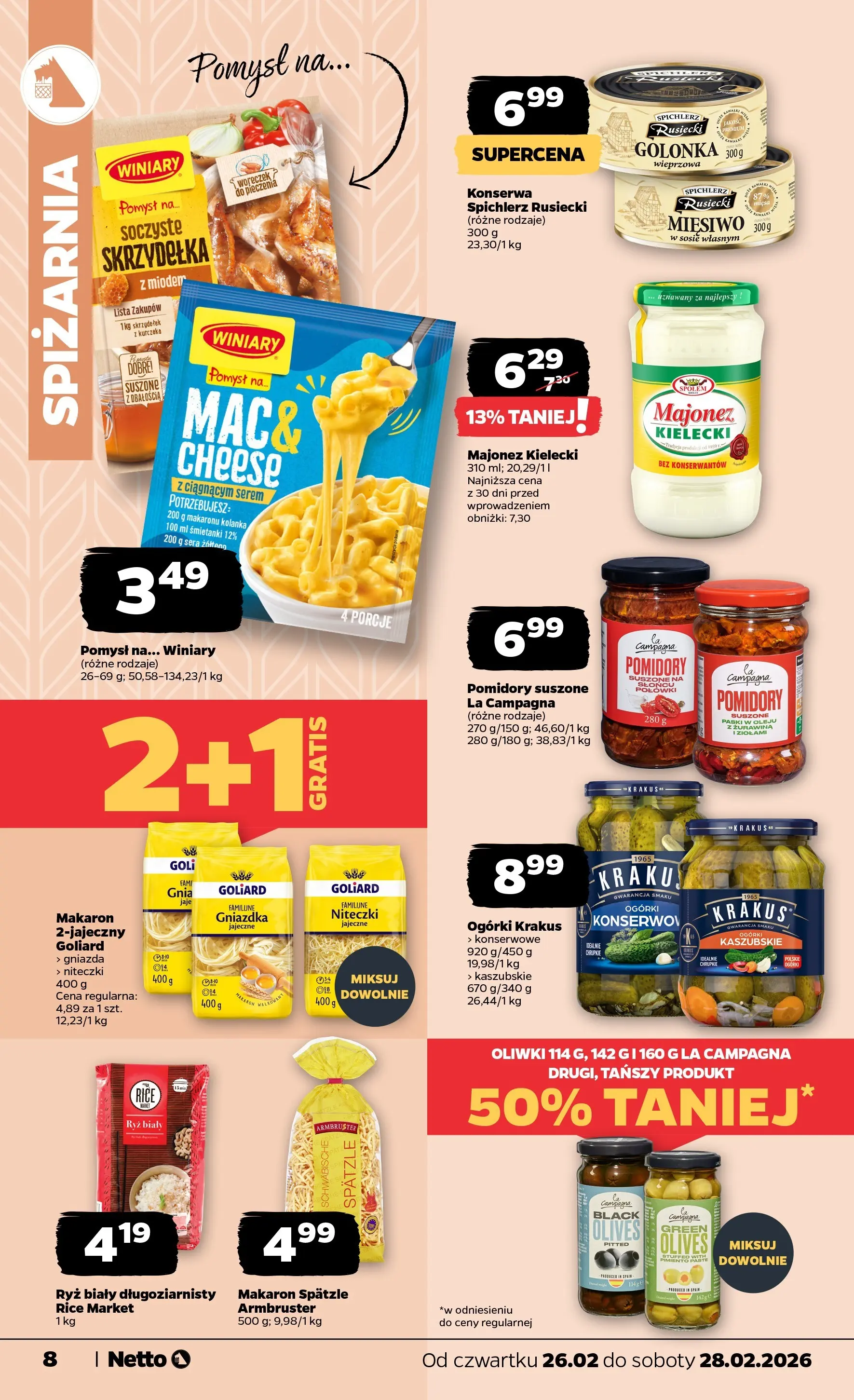Netto gazetka - Spożywcza od 26.02.2026 - Aktualne promocje | Strona: 8 | Produkty: Żurawina, Pomidory, Makaron, Majonez