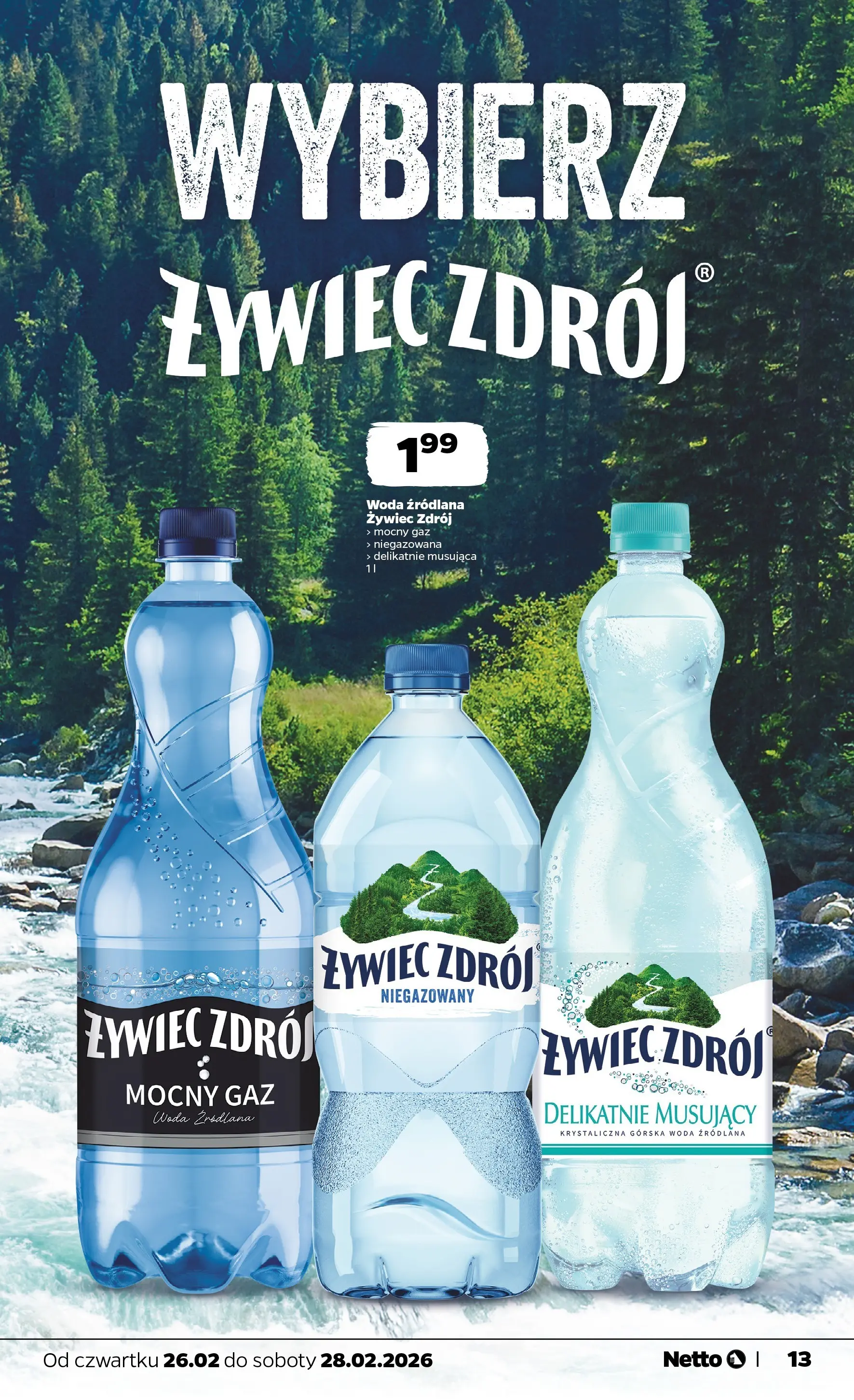 Netto gazetka - Spożywcza od 26.02.2026 - Aktualne promocje | Strona: 13 | Produkty: Woda źródlana, Woda