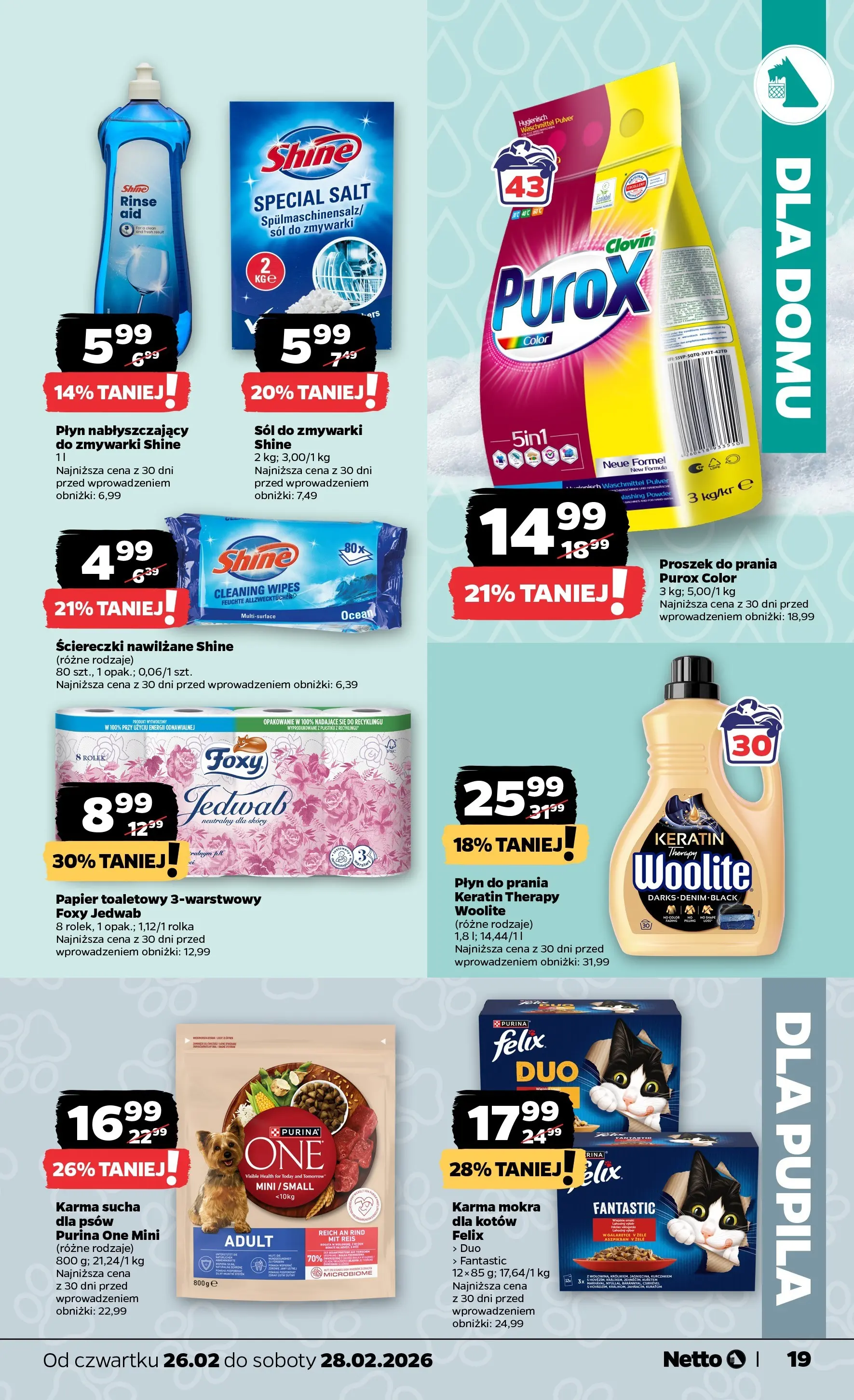 Netto gazetka - Spożywcza od 26.02.2026 - Aktualne promocje | Strona: 19 | Produkty: Papier toaletowy, Sól do zmywarki, Proszek do prania, Sól