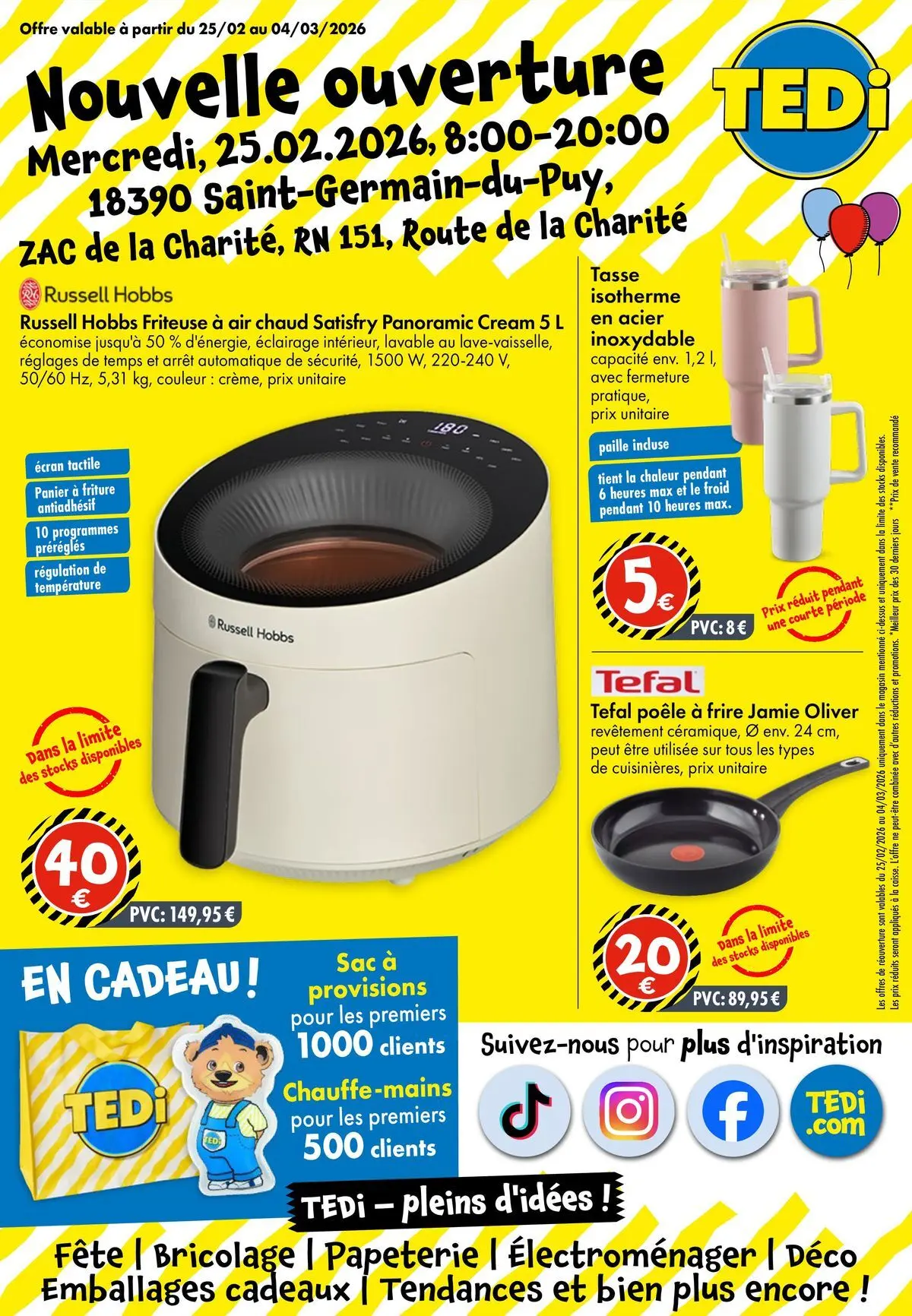 TEDi - TEDi - pleins d'idées à partir du 20/02/2026 - promo en ligne | Page: 1 | Produits: Sac, Poêle, Friteuse, Tefal