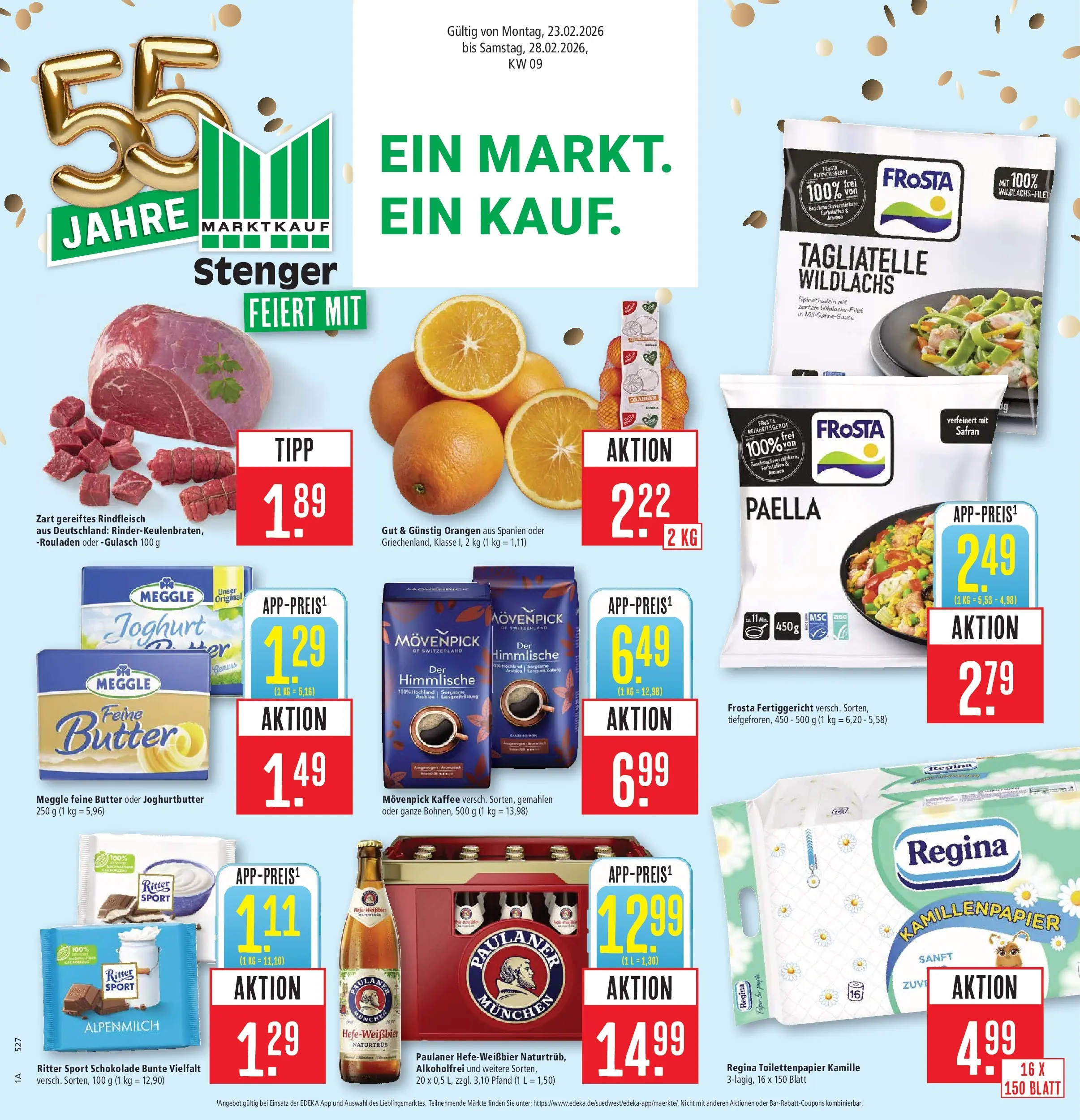 Marktkauf - Marktkauf: Wochenangebote (ab 22.02.2026) » Angebote online | Seite: 1 | Produkte: Ritter sport, Orangen, Frosta, Gulasch
