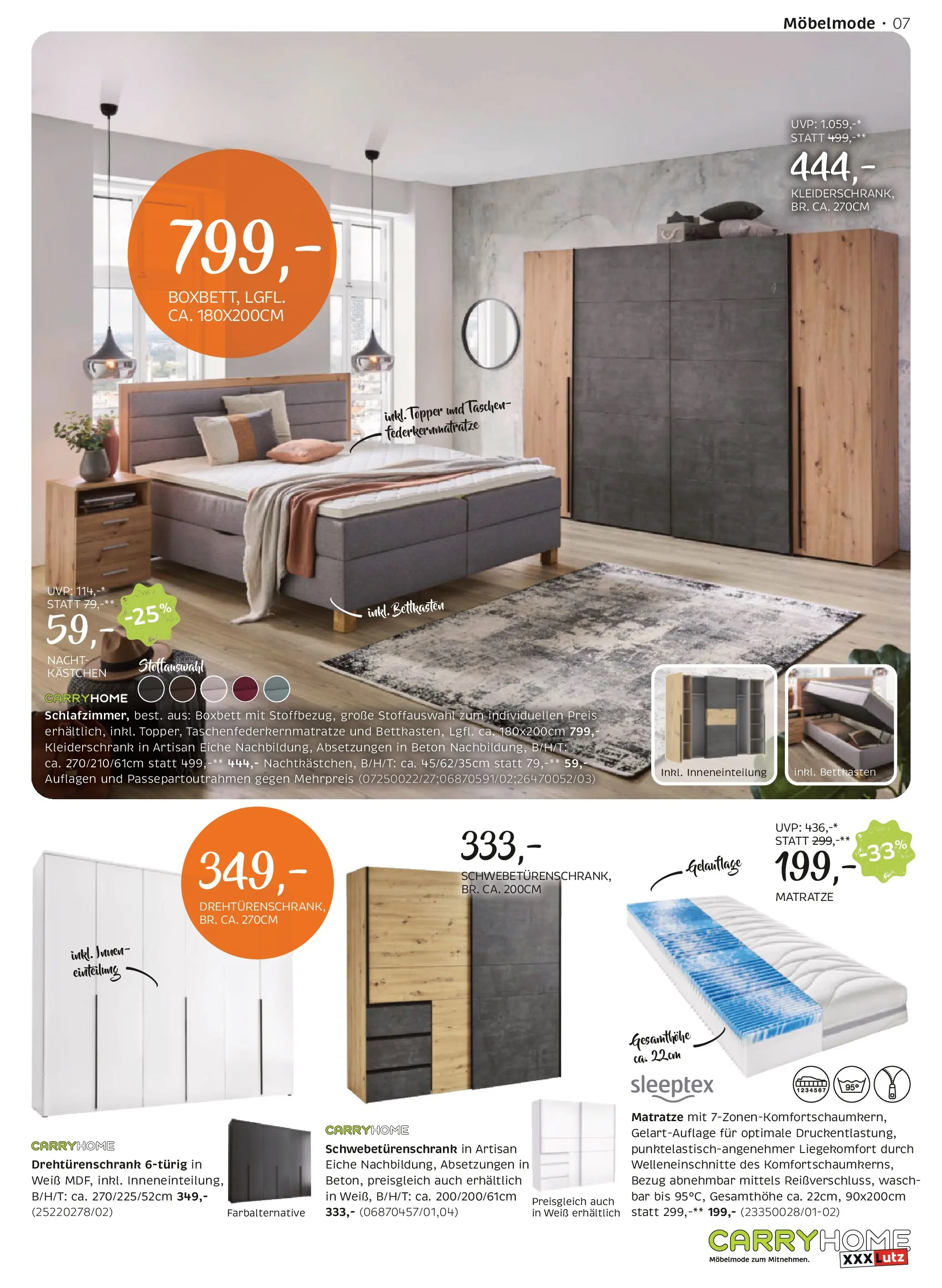XXXLutz Cary Home von 16.03.2026 - Aktuelle Angebote | Seite: 7 | Produkte: Matratze, Kleiderschrank
