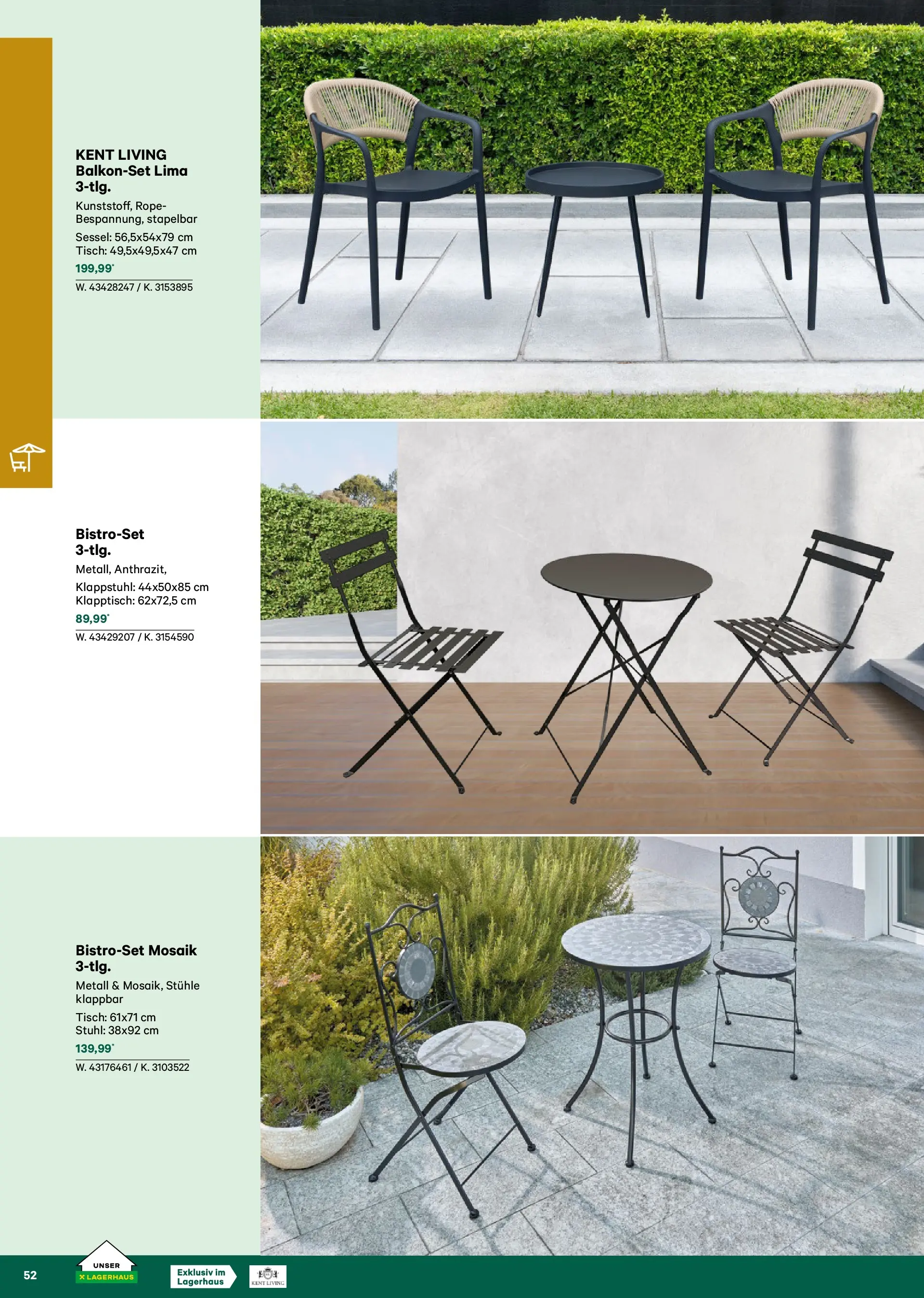 Lagerhaus Garten & Freizeit Katalog 2026 - Regau, Weyer von 01.03.2026 - Aktuelle Angebote | Seite: 52 | Produkte: Sessel, Tisch, Stuhl