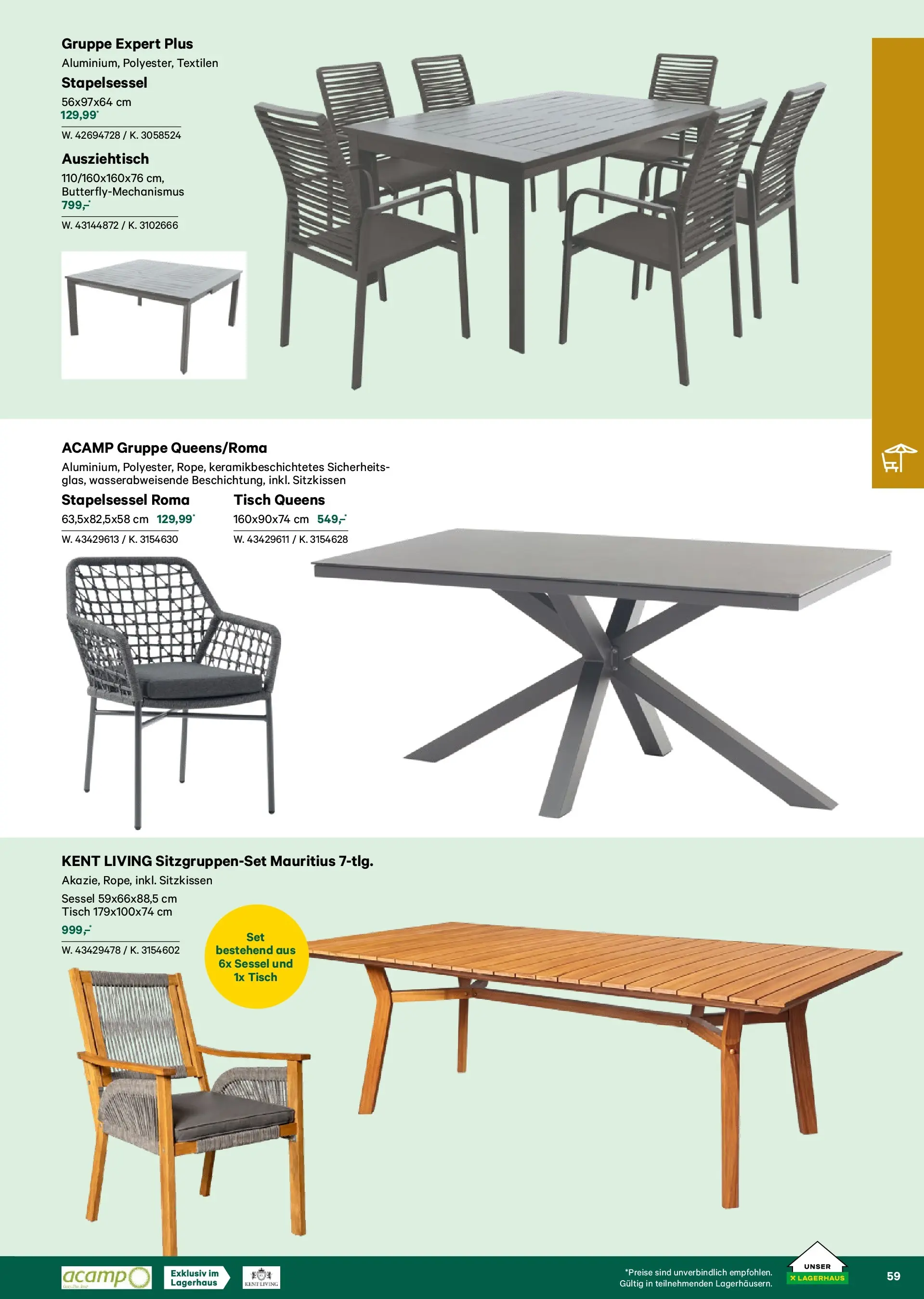 Lagerhaus Garten & Freizeit Katalog 2026 - Regau, Weyer von 01.03.2026 - Aktuelle Angebote | Seite: 59 | Produkte: Sessel, Tisch