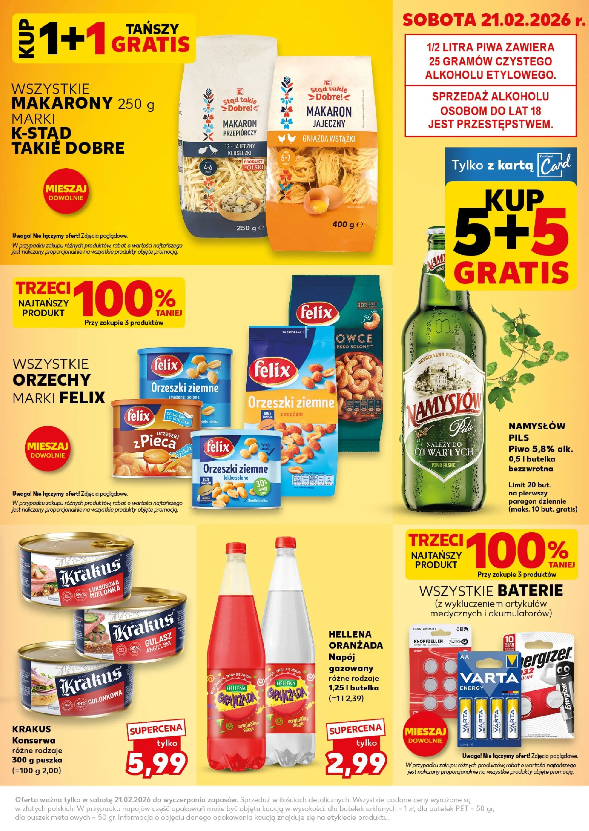 Kaufland gazetka - Super Sobota od 21.02.2026 - od jutra PDF | Strona: 3 | Produkty: Karta, Baterie, Piwo, Makaron