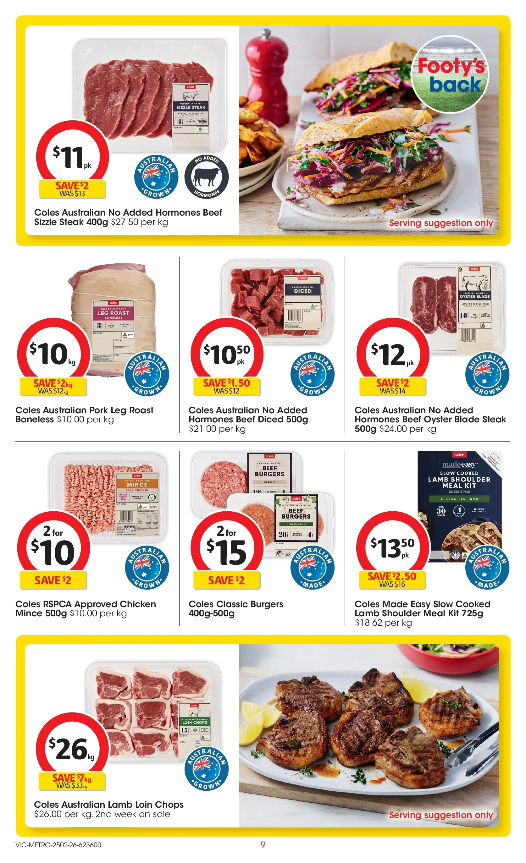 ﻿Coles catalogue valid from 25/02/2026 > Online Australia | Page: 9 | Products: Chicken, Lamb, Beef, Steak