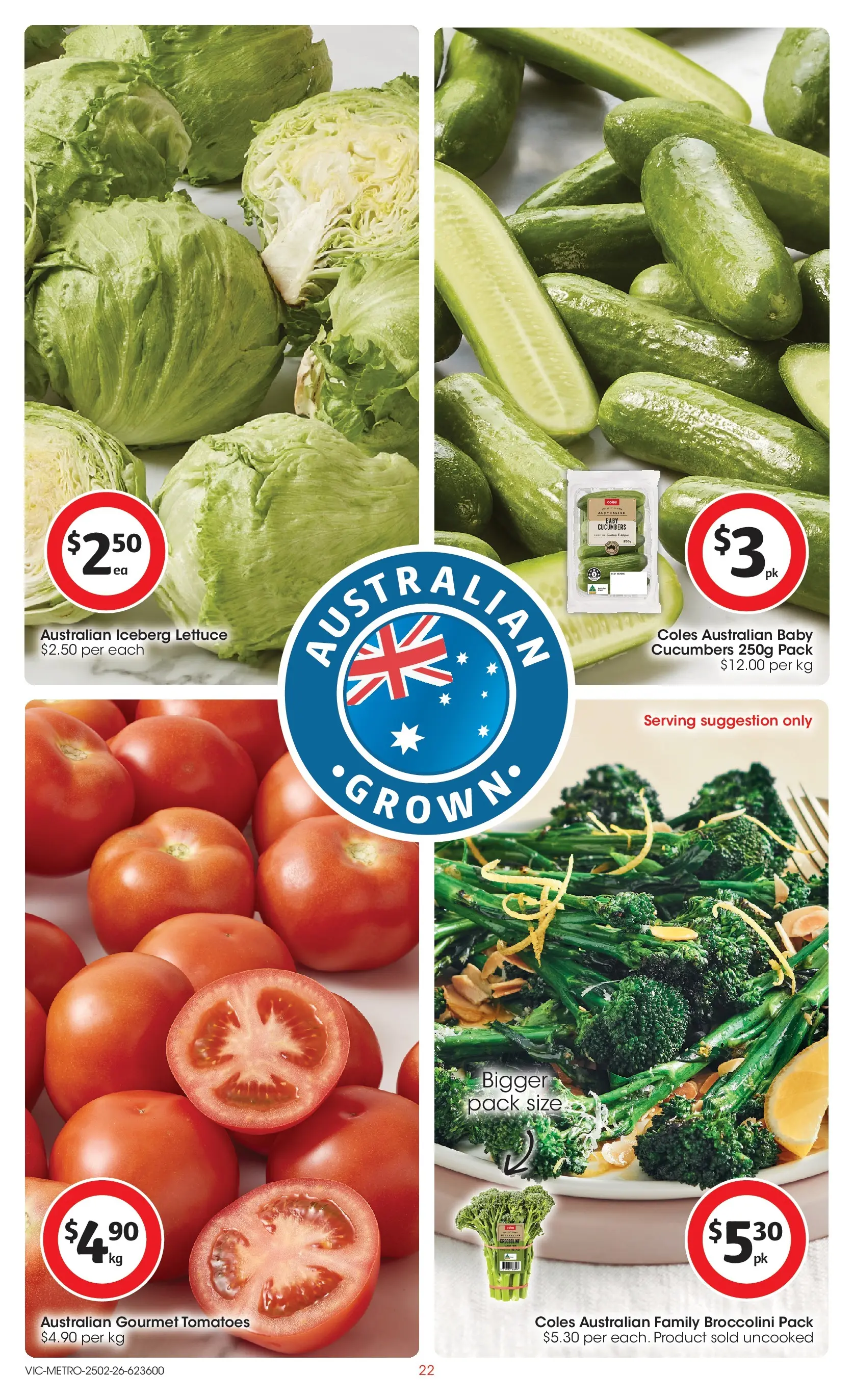 ﻿Coles catalogue valid from 25/02/2026 > Online Australia | Page: 22 | Products: Lettuce, Tomatoes, Cucumbers