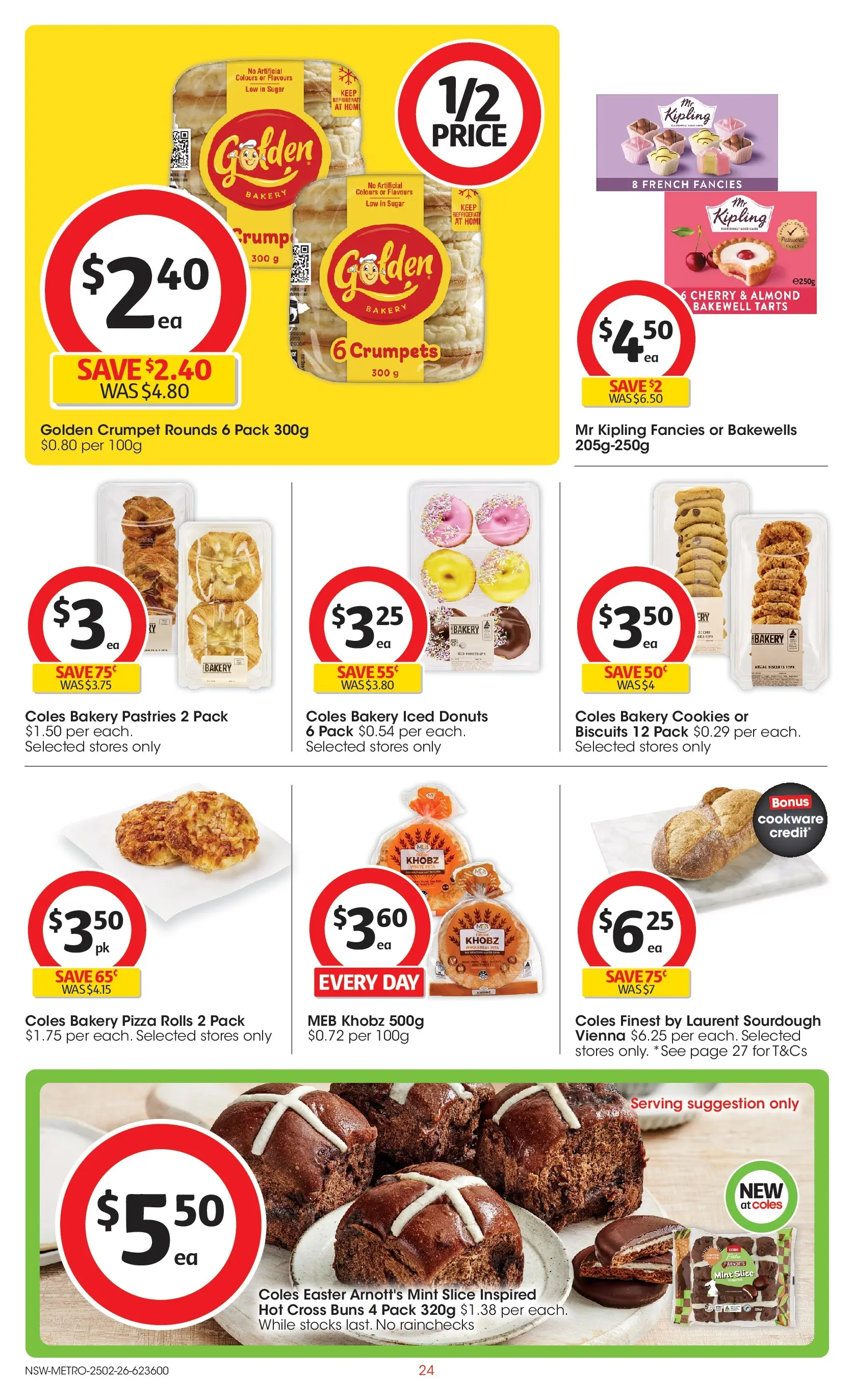 ﻿Coles catalogue valid from 25/02/2026 > Online Australia | Page: 24 | Products: Crumpets, Pizza, Biscuits, Bakery