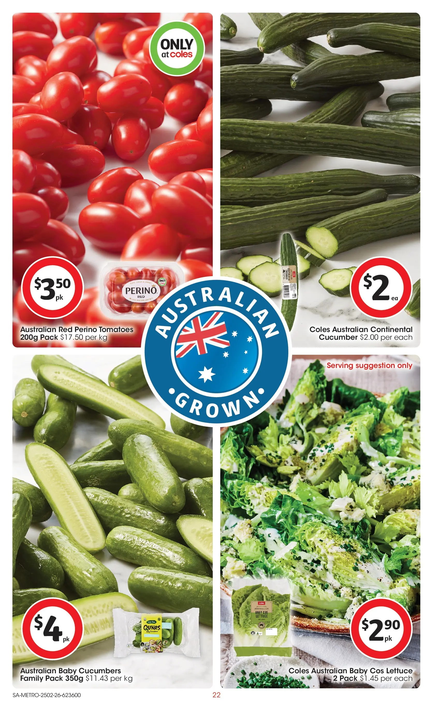 ﻿Coles catalogue valid from 25/02/2026 > Online Australia | Page: 22 | Products: Lettuce, Tomatoes, Cucumbers