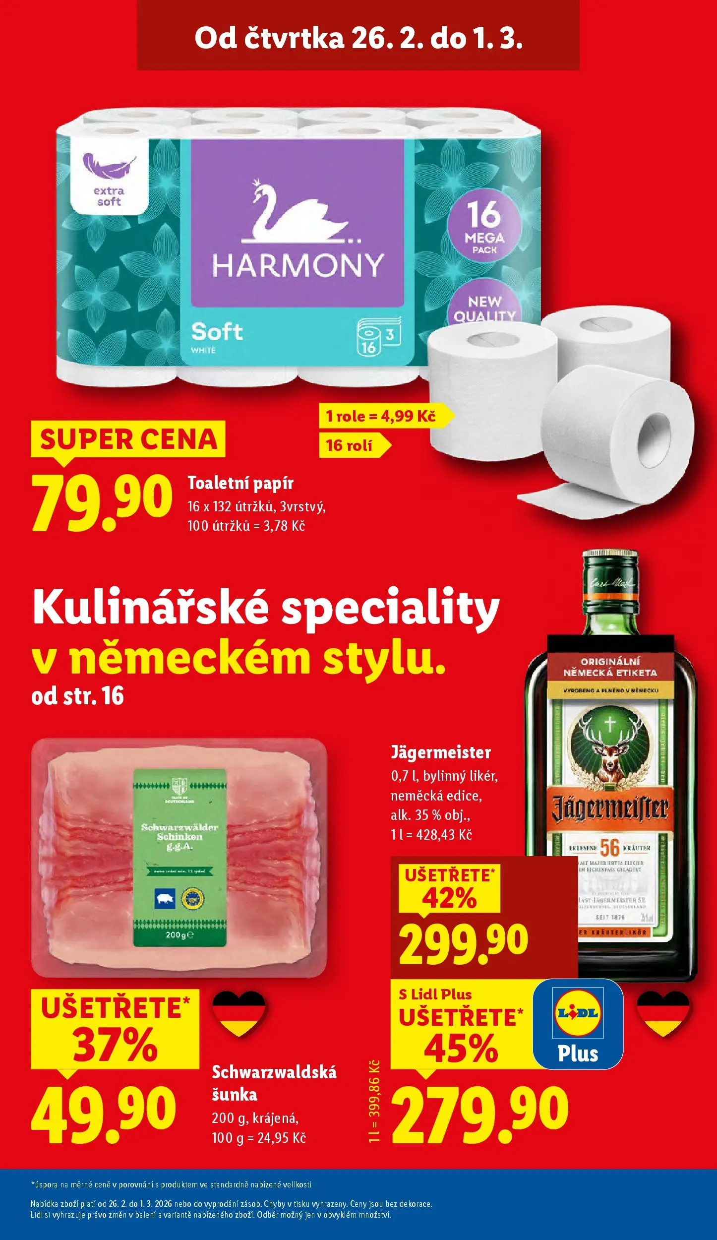 Lidl leták od 25.02.2026 - Nový akční leták | Strana: 3 | Produkty: Jägermeister, Schwarzwaldská šunka, Šunka, Toaletní papír
