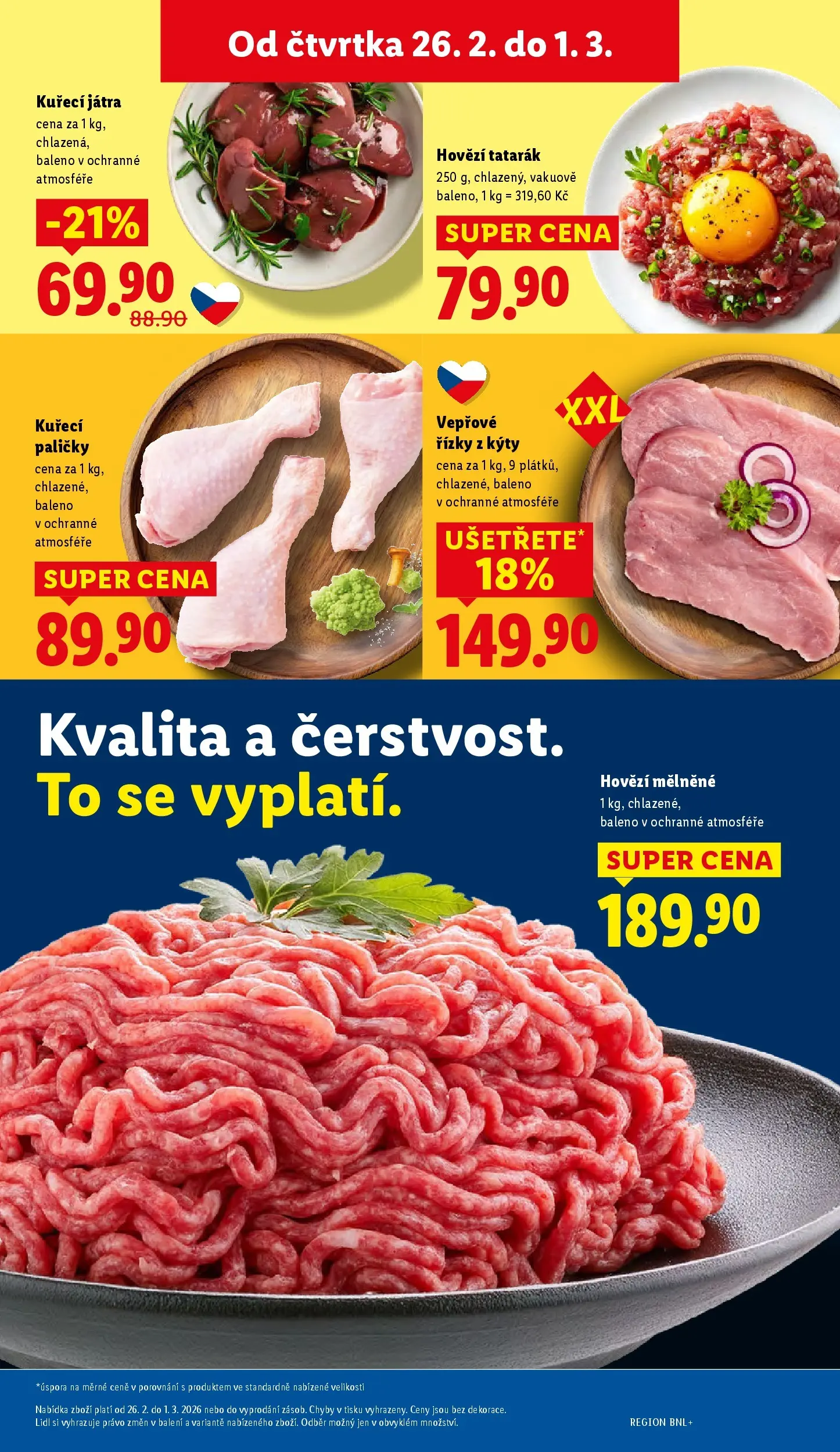 Lidl leták od 25.02.2026 - Nový akční leták | Strana: 13 | Produkty: Vepřové řízky, Kuřecí Játra, Kuřecí paličky, Hovězí tatarák