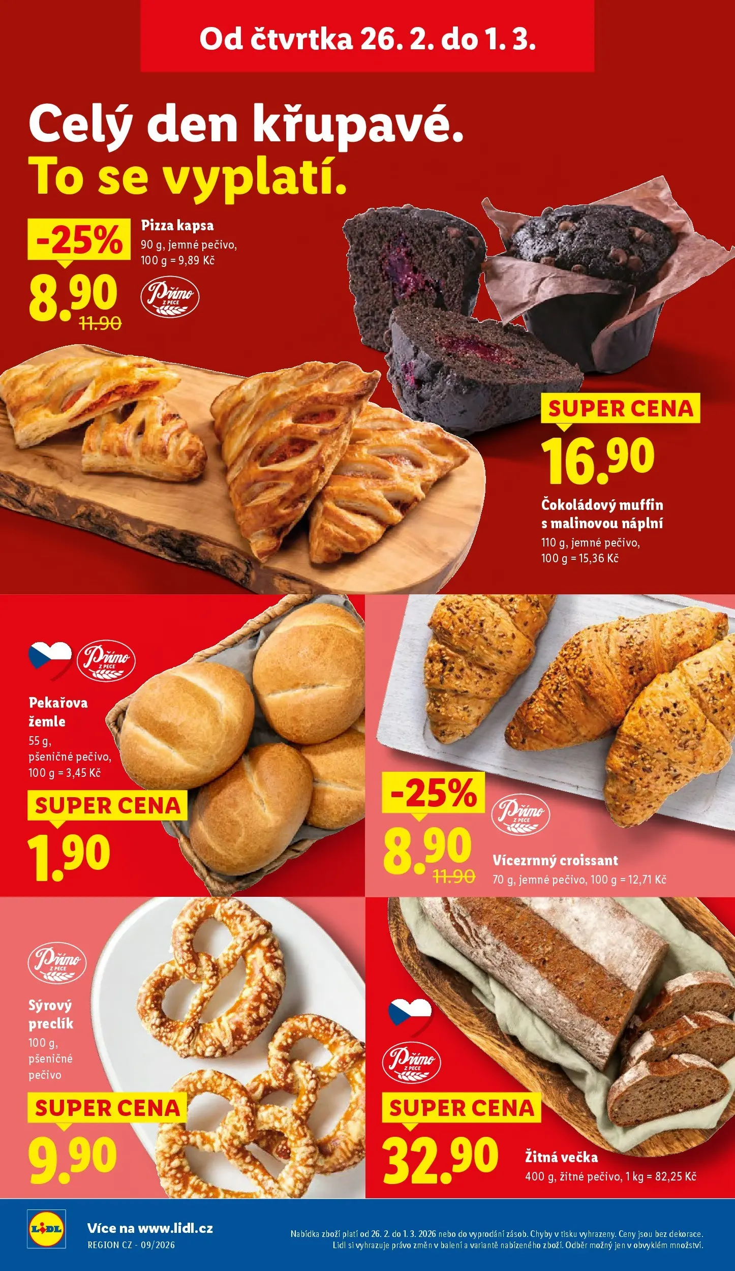 Lidl leták od 25.02.2026 - Nový akční leták | Strana: 14 | Produkty: Pizza, Pizza kapsa, Pečivo, Croissant