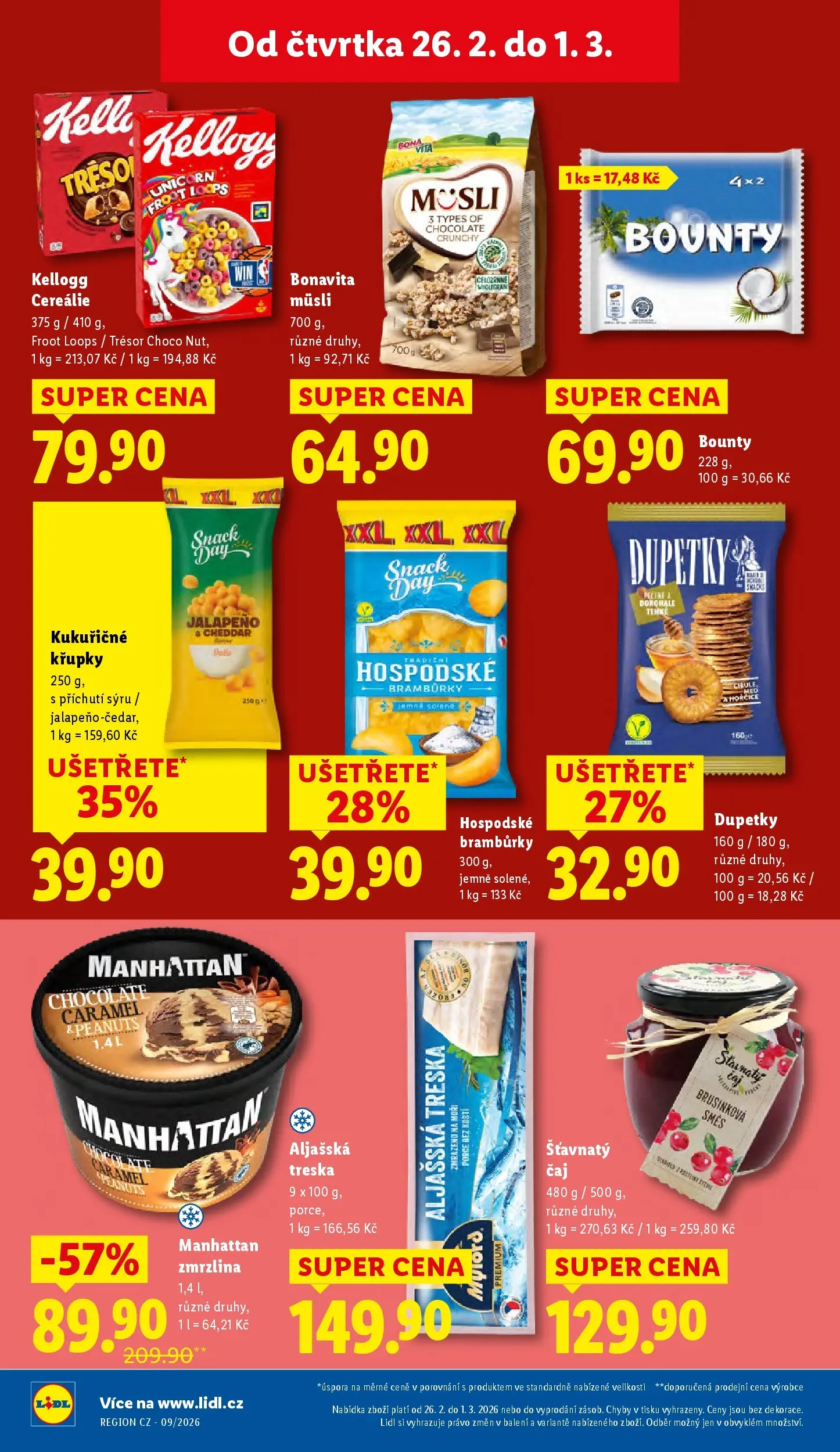 Lidl leták od 25.02.2026 - Nový akční leták | Strana: 26 | Produkty: Treska, Manhattan, Křupky, Müsli