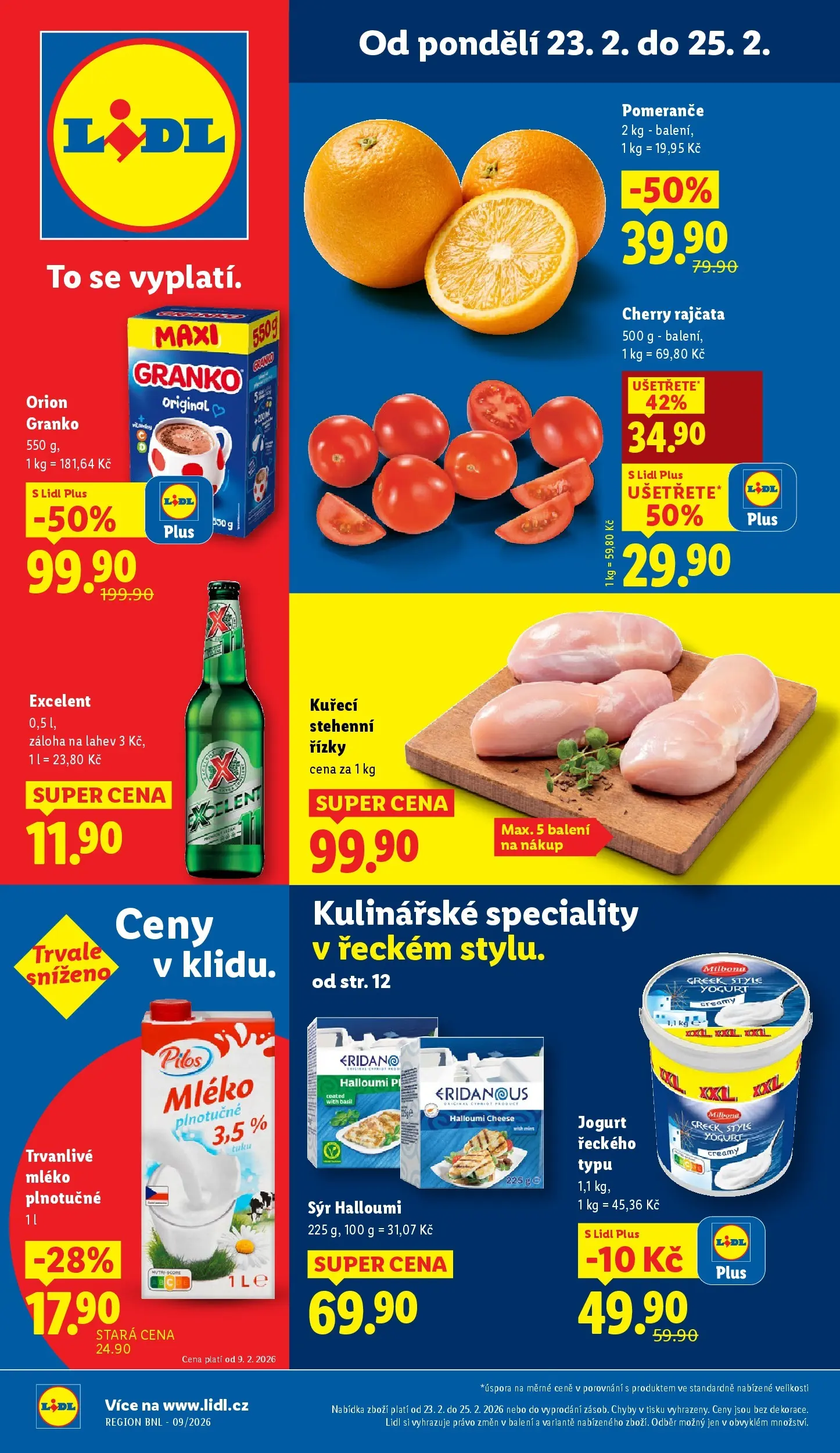 Lidl leták od 22.02.2026 - Nový akční leták | Strana: 1 | Produkty: Mléko, Granko, Halloumi, Láhev
