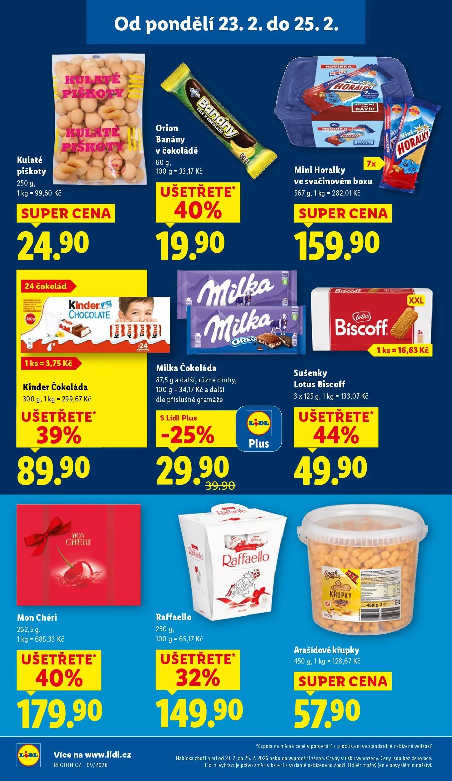 Lidl leták od 22.02.2026 - Nový akční leták | Strana: 24 | Produkty: Mon Chéri, Banány, Piškoty, Křupky
