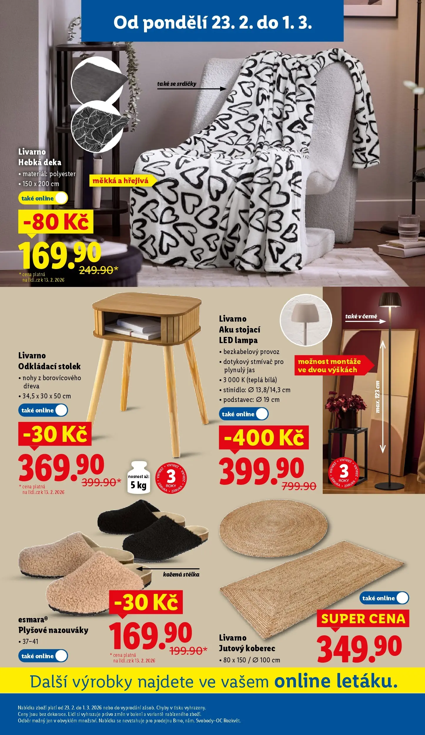 Lidl leták od 22.02.2026 - Nový akční leták | Strana: 33 | Produkty: Stojací LED lampa, Stolek, Koberec, LED