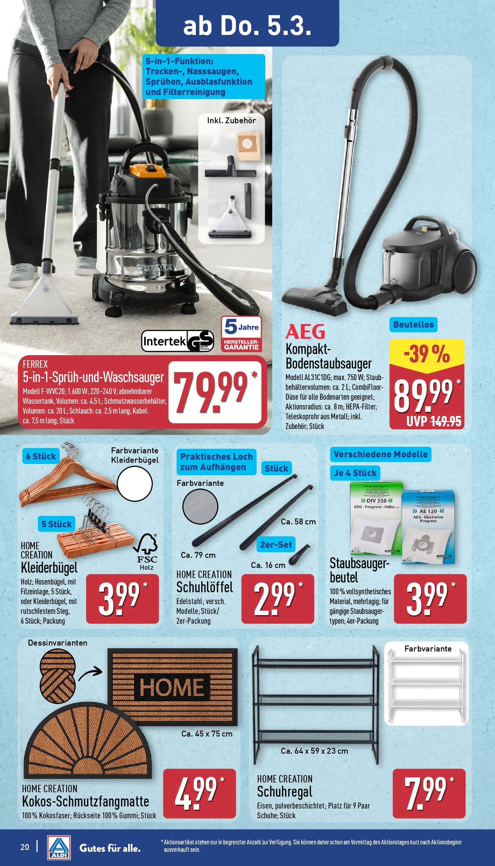Aldi Wochenangebote (ab 02.03.2026) » Angebote Online | Seite: 25 | Produkte: Kabel, Schuhregal, Kleiderbügel, Home creation