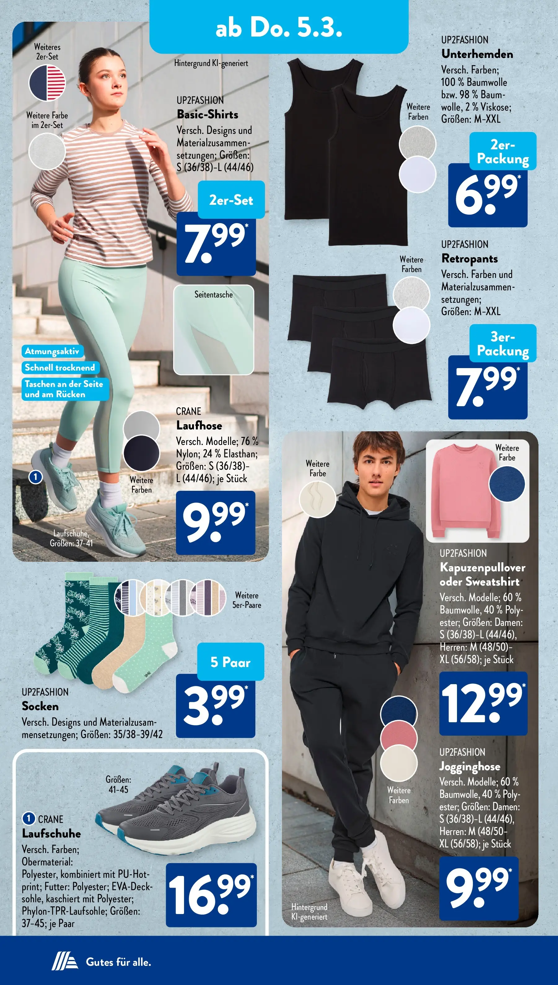Aldi Süd Wochenangebote (ab 02.03.2026) zum Blättern | Seite: 18 | Produkte: Up2fashion, Laufschuhe, Kapuzenpullover, Socken