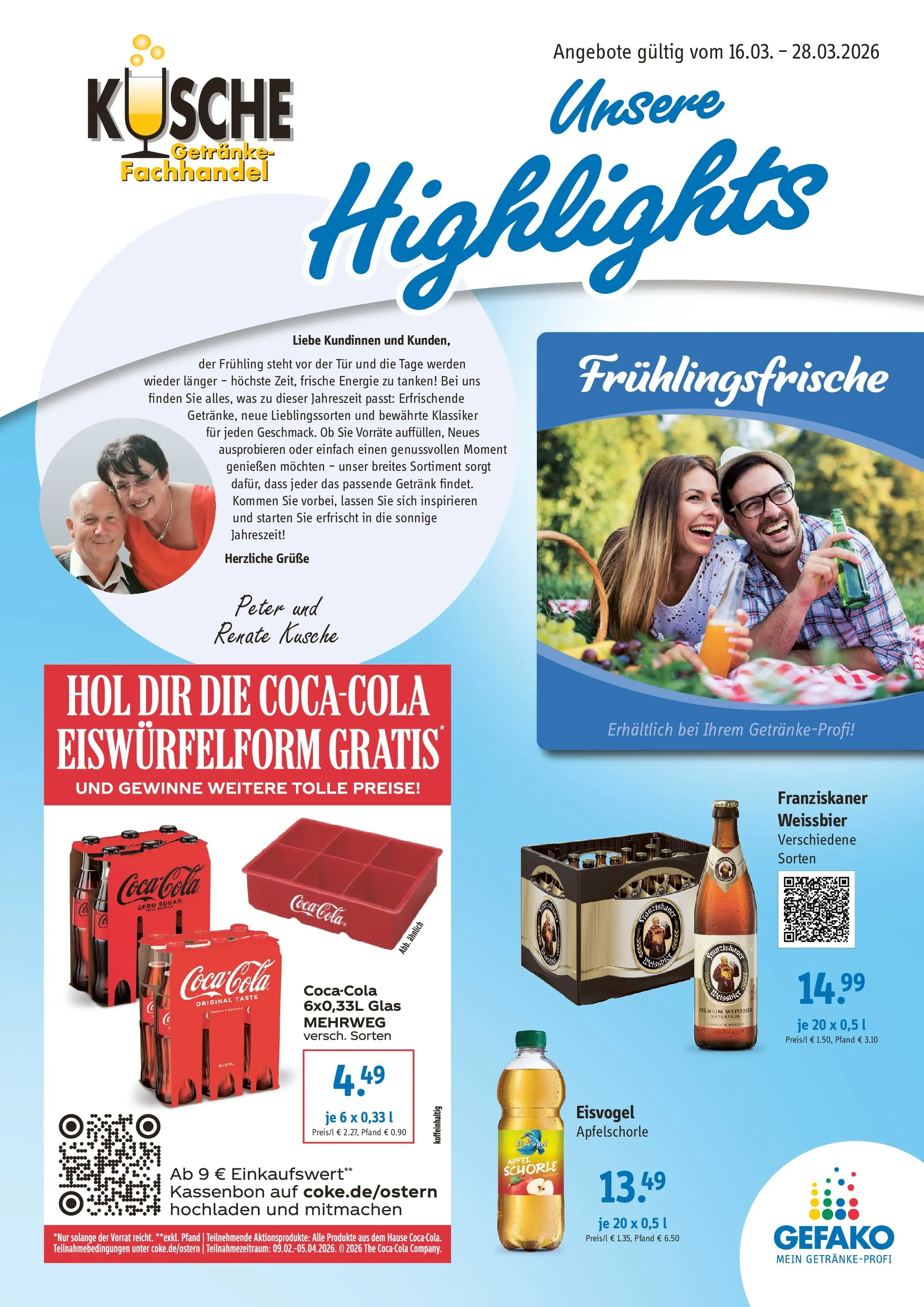 Angebote - Getränke Kusche: Angebote (ab 15.03.2026) zum Blättern | Seite: 1 | Produkte: Franziskaner, Weißbier, Tür, Äpfel