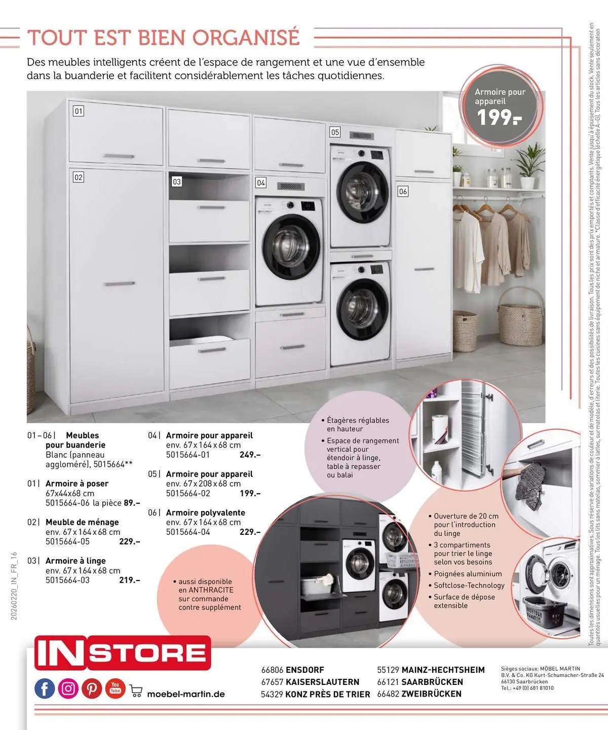 Möbel Martin - Amenagér, c'est facile! à partir du 27/02/2026 - promo en ligne | Page: 16 | Produits: Table à repasser, Armoire, Sommier, Balai