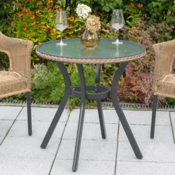 Gartentisch Metall, Glas Graphitfarben, Naturfarben rund
