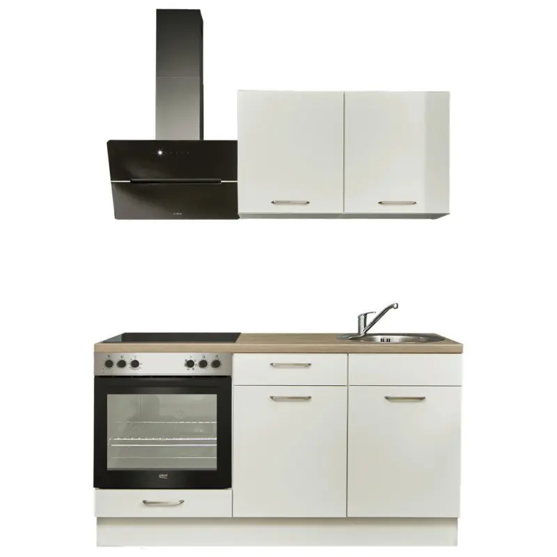 K&uuml;chenleerblock 160 cm in Wei&szlig;, Eichefarben