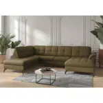 XXXLutz Lauterach - Ihr M&ouml;belhaus bei Bregenz Wohnlandschaft Zora E in Vliesstoff Kombination Echtleder/Stoff Olivgr&uuml;n