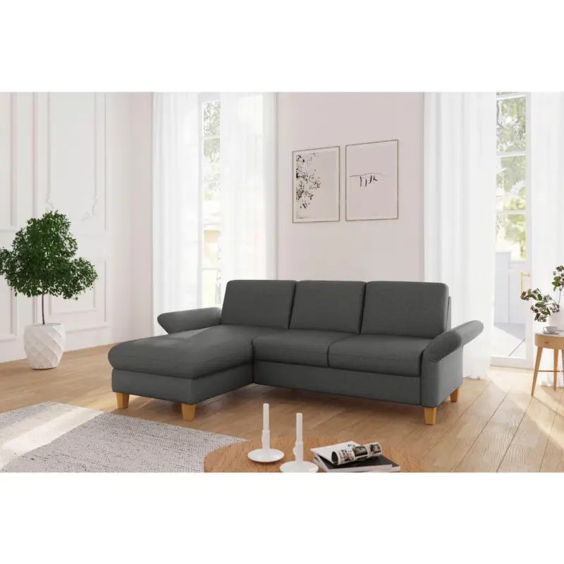 Ecksofa Rochelle E in Flachgewebe Dunkelgrau 164/251 cm