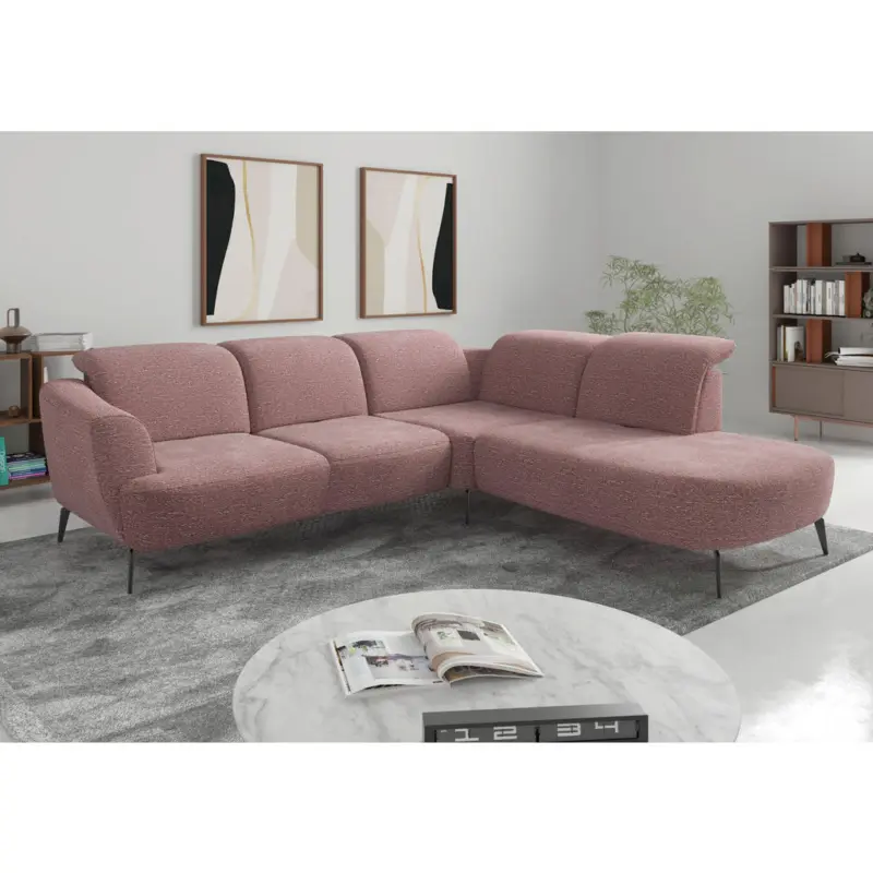 Ecksofa ZOE E in Chenille Aubergine 300/267 cm