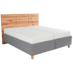 Polsterbett Matratze, Lattenrost, Bettkasten Buchefarben, Hellgrau 200/200 cm