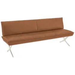 Sitzbank 214/88/66 cm in Edelstahlfarben, Cognac