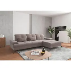 Ecksofa in Flachgewebe Taupe 279/185 cm