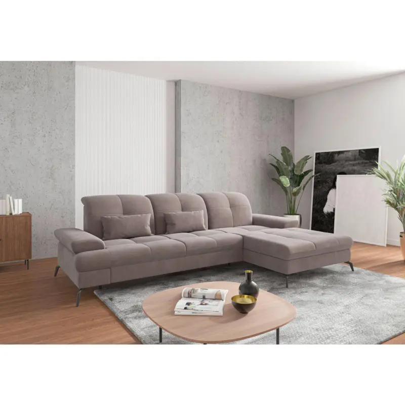 Ecksofa in Flachgewebe Taupe 279/185 cm