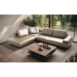 Ecksofa in Echtleder Creme 237/306 cm
