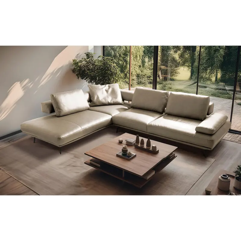 Ecksofa in Echtleder Creme 237/306 cm