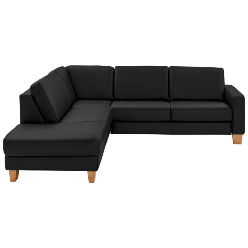 Ecksofa Valdera in Echtleder Schwarz 235/257 cm