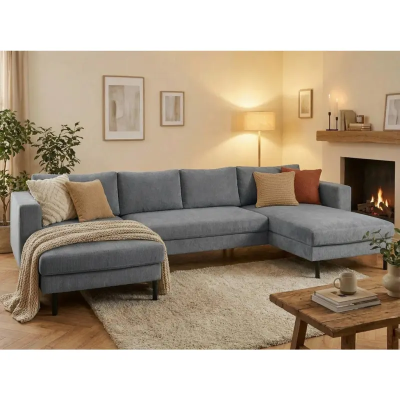 Wohnlandschaft in Cord Dunkelgrau