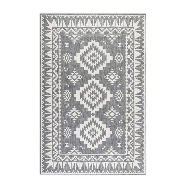 Outdoorteppich 160/230 cm Gemini Silberfarben, Wei&szlig;