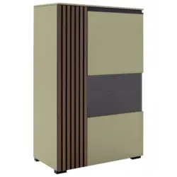 Highboard Nussbaumfarben, Schilfgr&uuml;n 87/136/45 cm